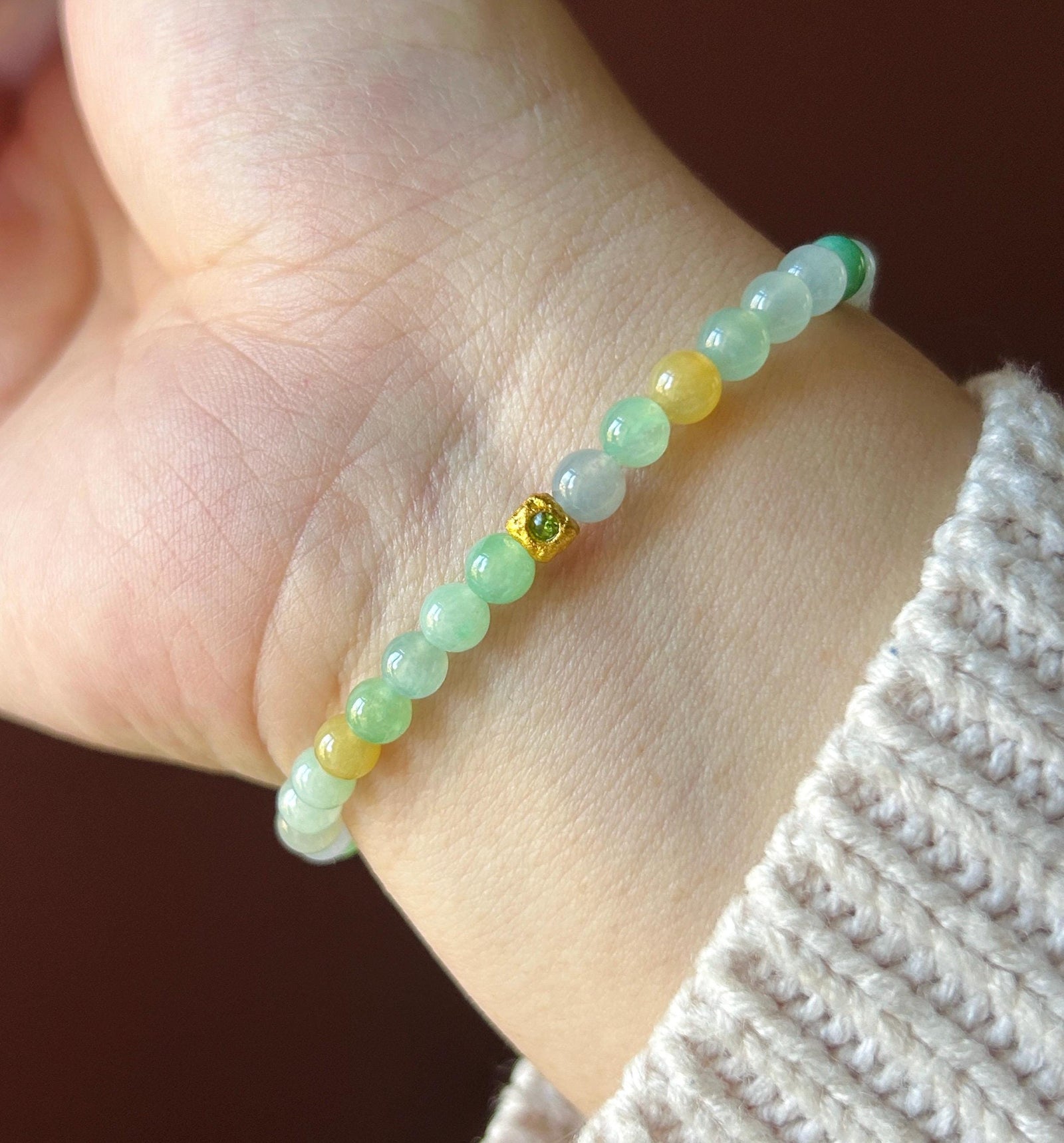 Natural Jade Beaded Bracelet | Burmese Type A Highly Translucency Icy Multicolor Jadeite 5mm