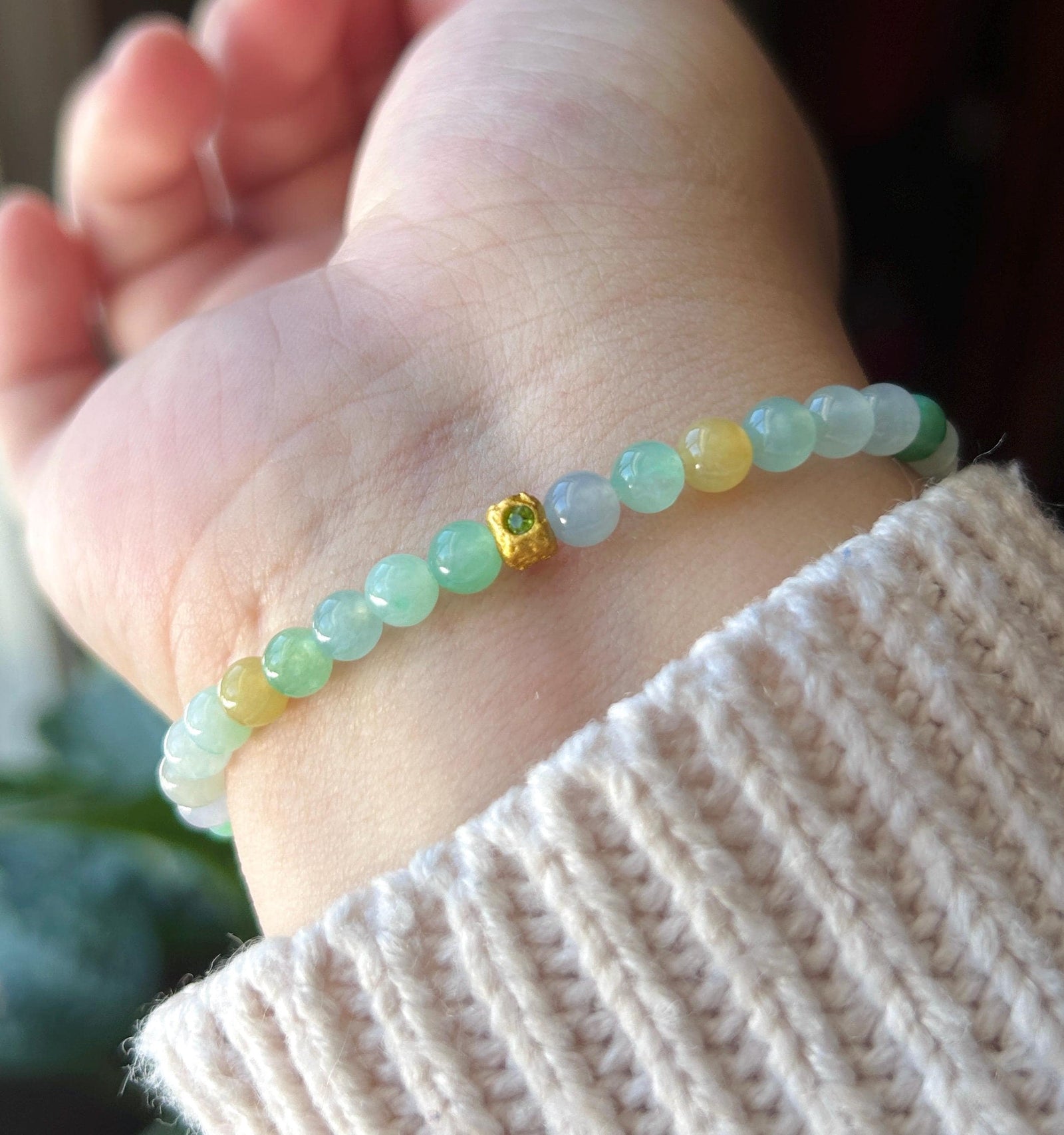 Natural Jade Beaded Bracelet | Burmese Type A Highly Translucency Icy Multicolor Jadeite 5mm