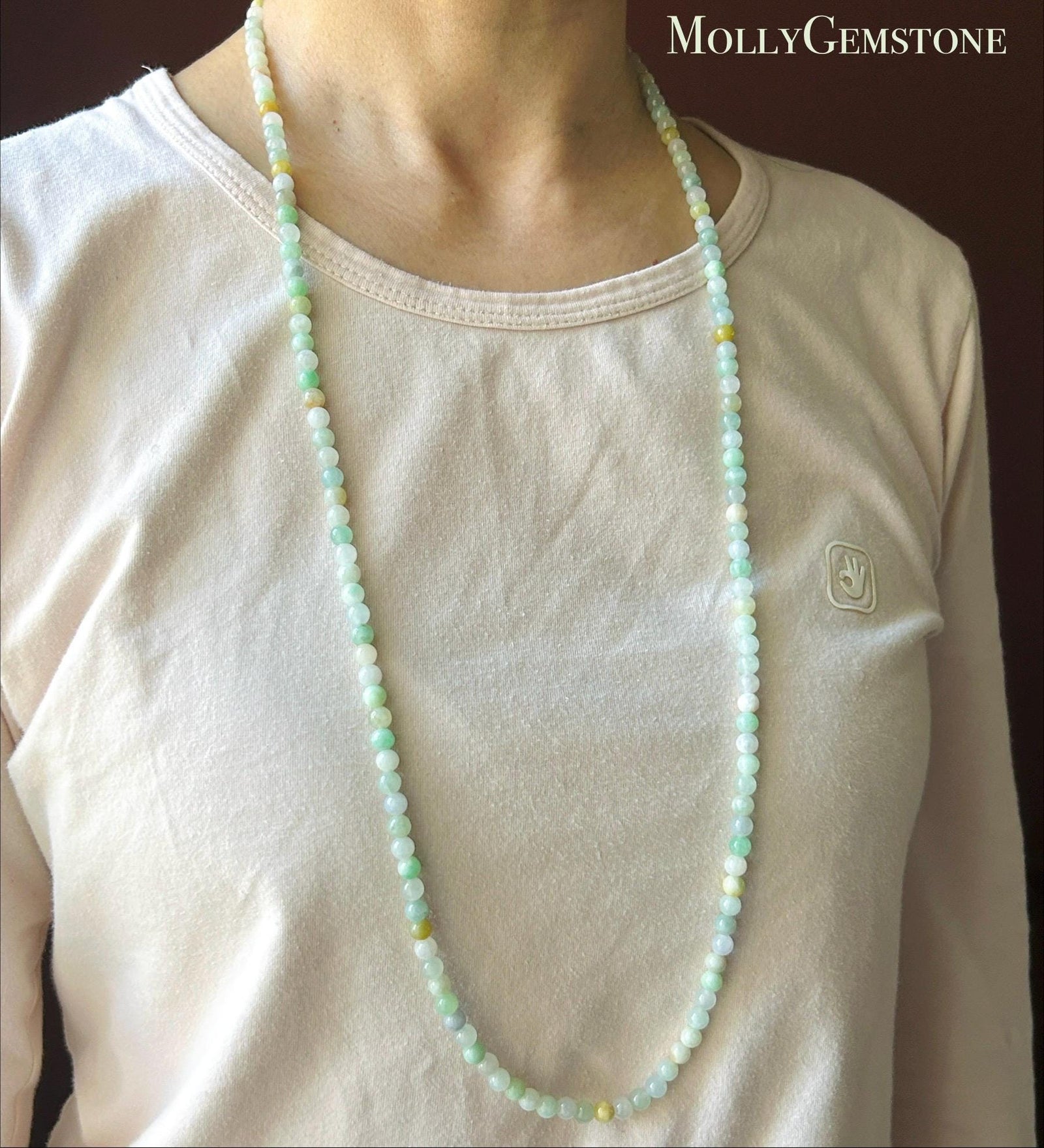 Natural Jade Beaded Stacked Necklace Jewelry Natural Burmese Type A Icy multicolor Jadeite 5.7mm