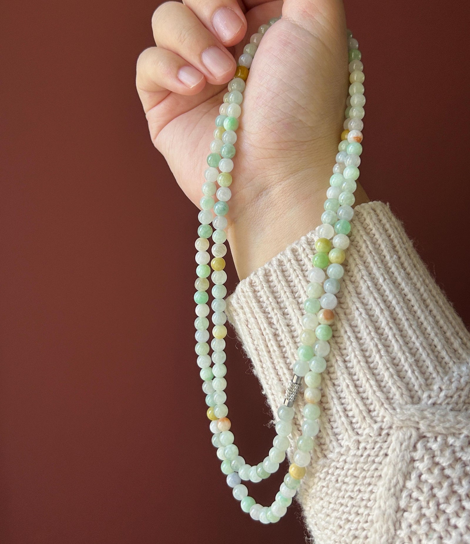 Natural Jade Beaded Stacked Necklace Jewelry Natural Burmese Type A Icy multicolor Jadeite 5.7mm
