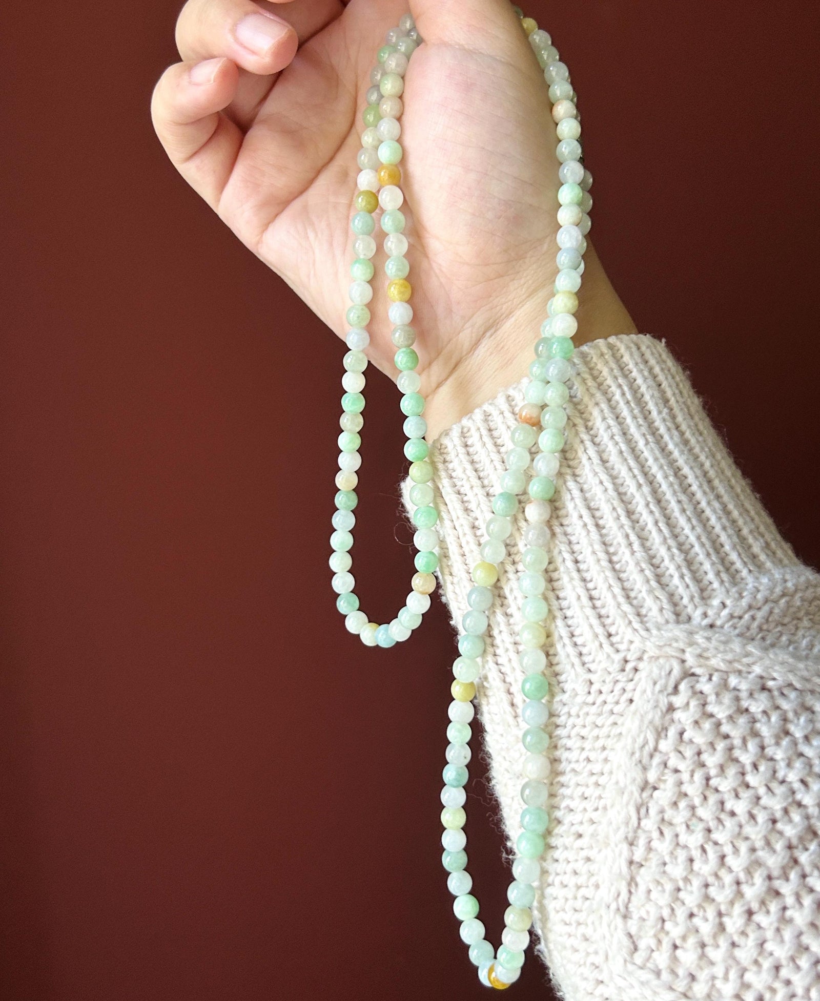 Natural Jade Beaded Stacked Necklace Jewelry Natural Burmese Type A Icy multicolor Jadeite 5.7mm