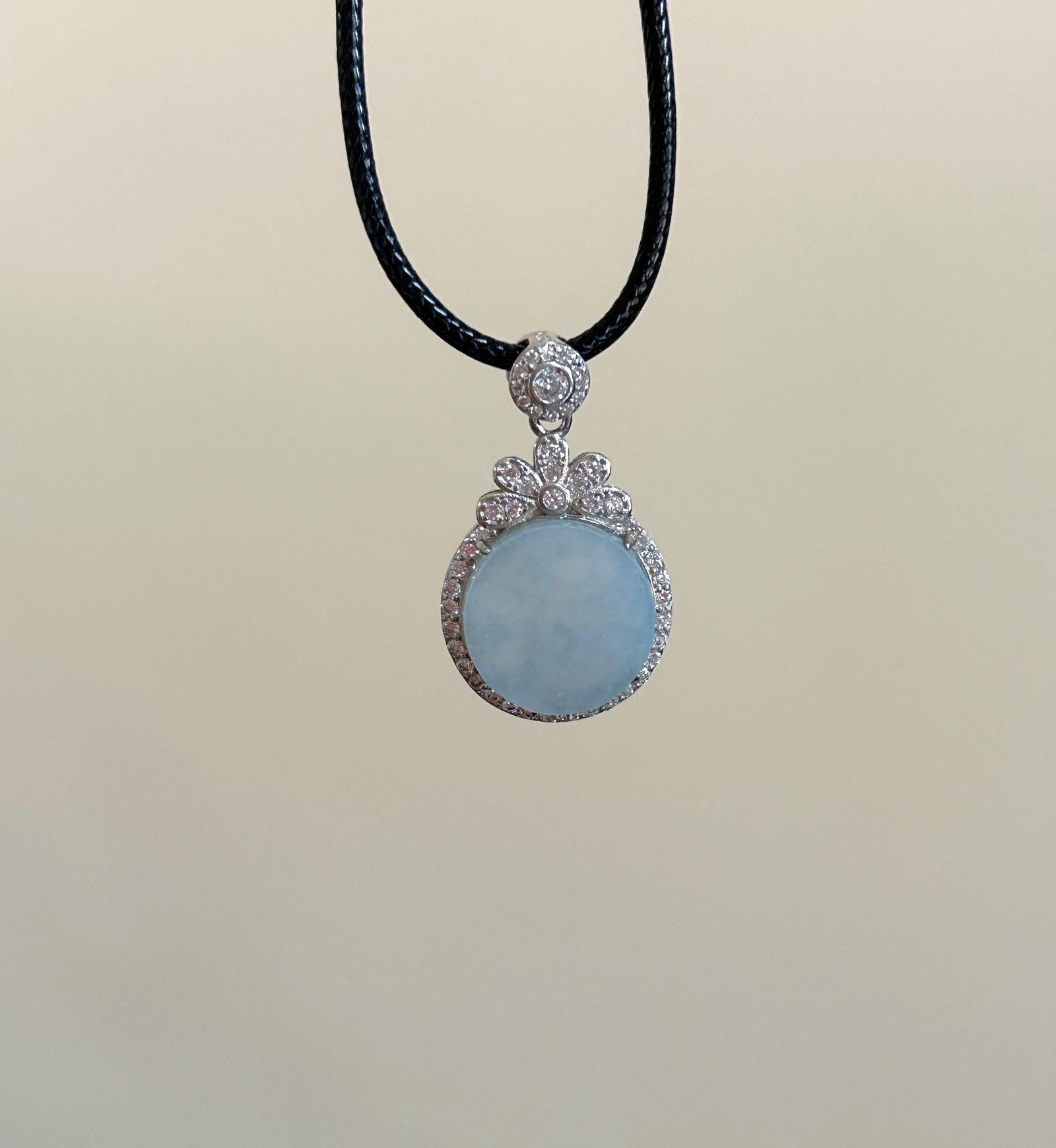 Natural Jadeite Peace Plaque Pendant Minimalist Jewelry Burmese Type A Highly Translucent Icy Blue Lavender Jade, 925 Sterling Silver
