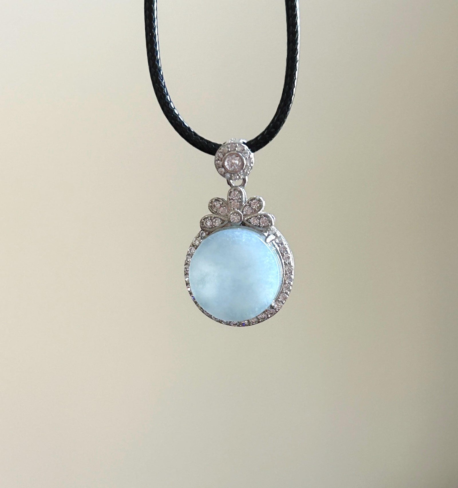 Natural Jadeite Peace Plaque Pendant Minimalist Jewelry Burmese Type A Highly Translucent Icy Blue Lavender Jade, 925 Sterling Silver