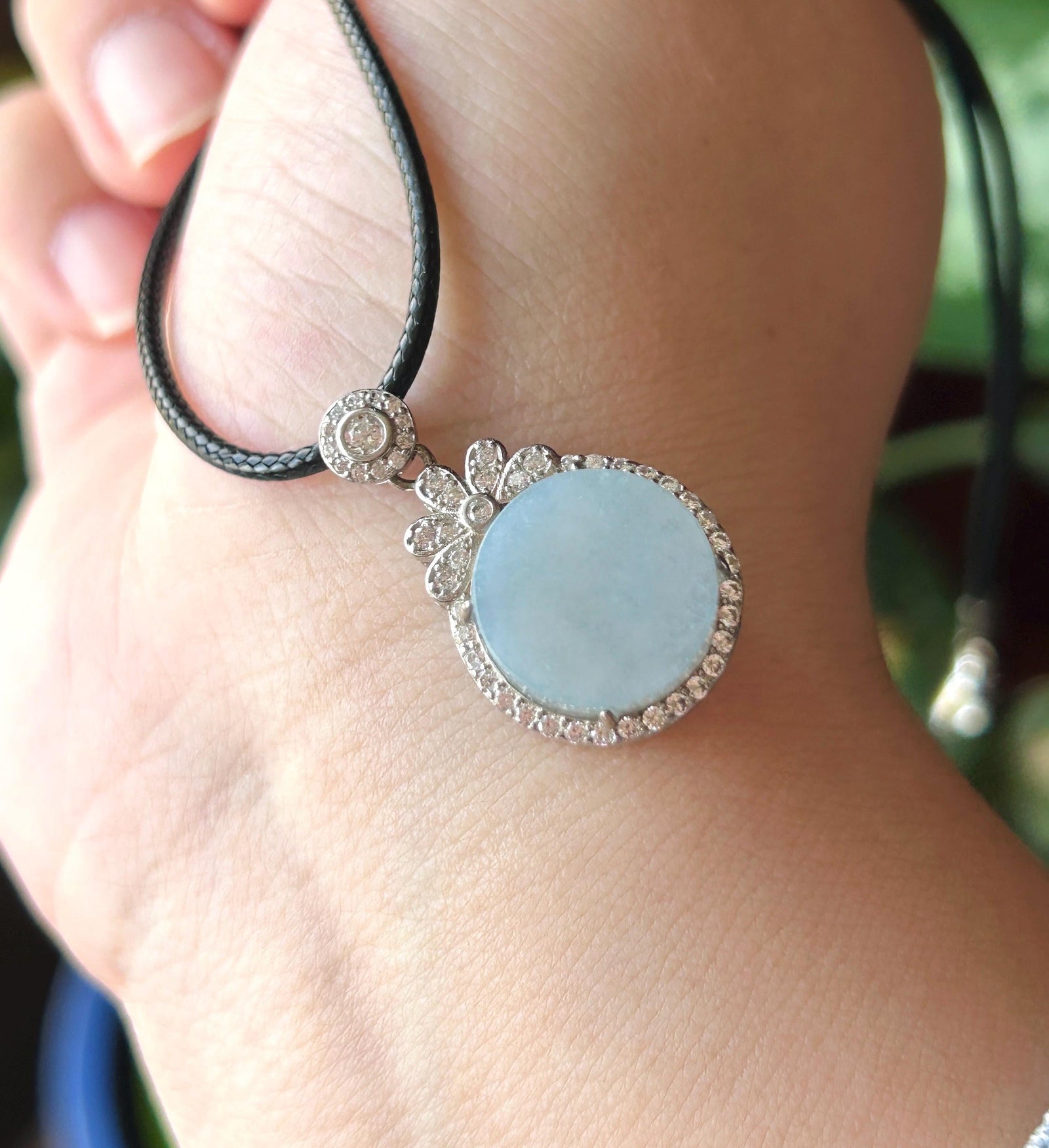 Natural Jadeite Peace Plaque Pendant Minimalist Jewelry Burmese Type A Highly Translucent Icy Blue Lavender Jade, 925 Sterling Silver