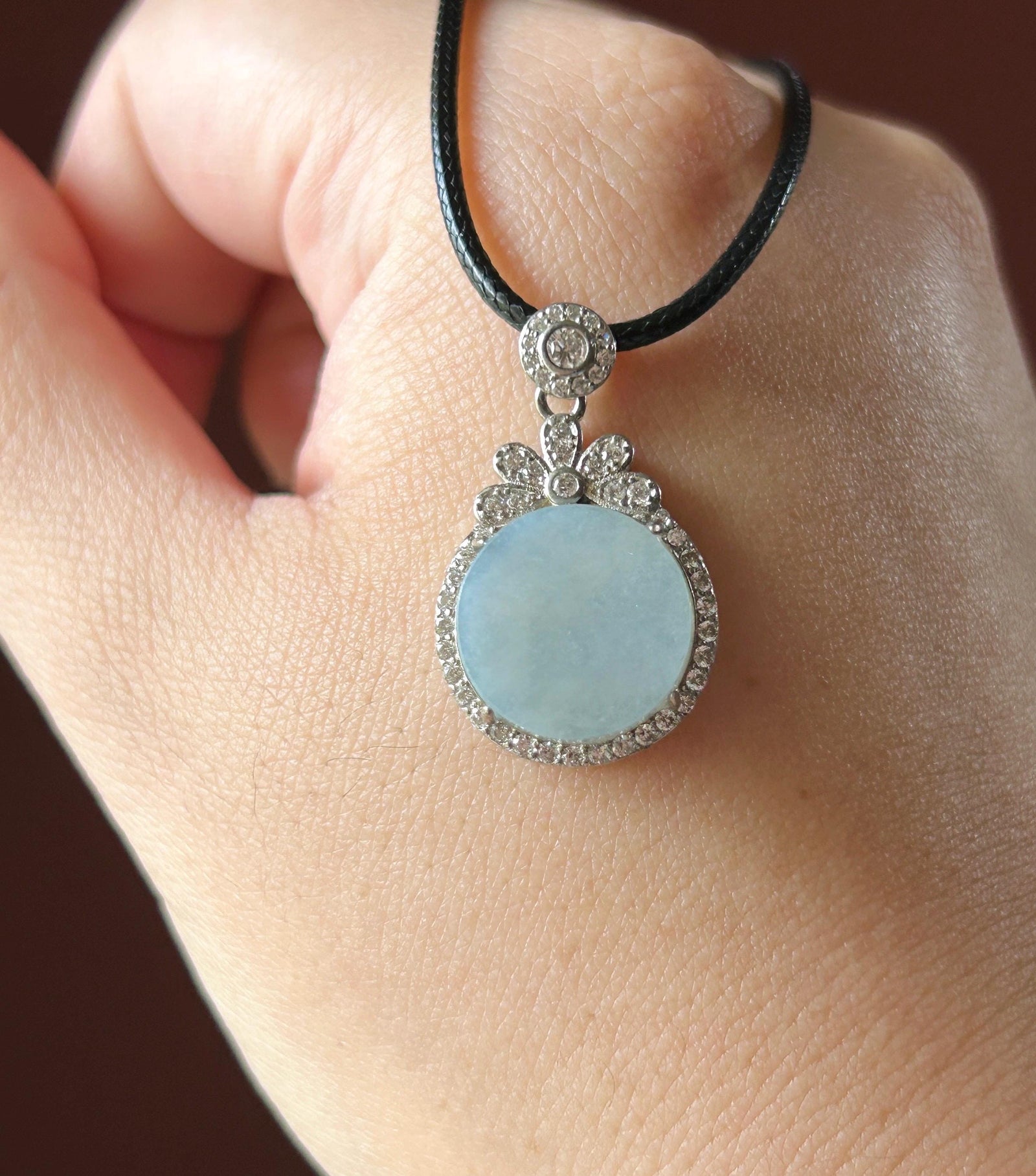 Natural Jadeite Peace Plaque Pendant Minimalist Jewelry Burmese Type A Highly Translucent Icy Blue Lavender Jade, 925 Sterling Silver