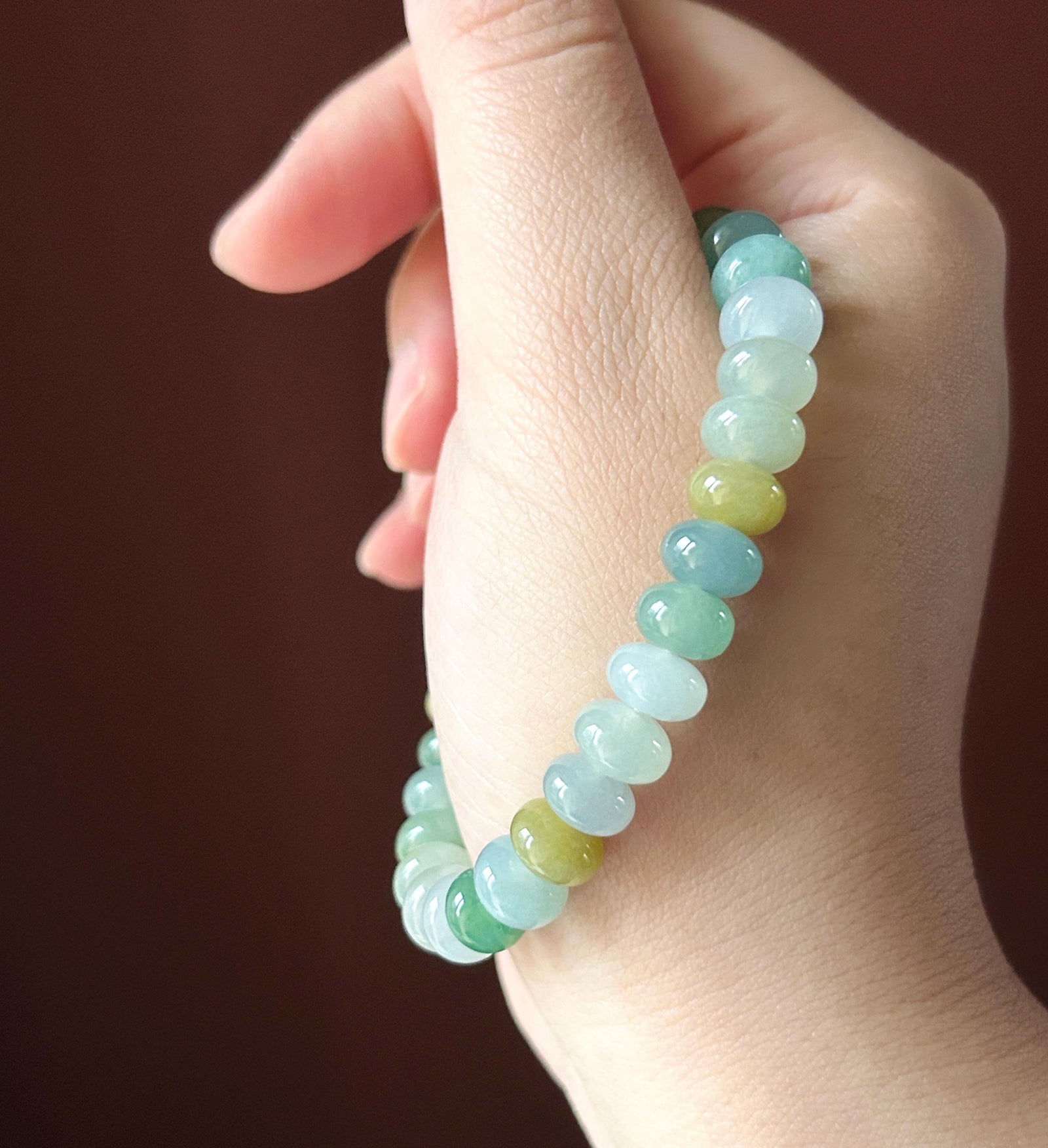 Natural Jade Beaded Bracelet | Burmese Type A Highly Translucent Icy Multicolor Jadeite 8.7mm