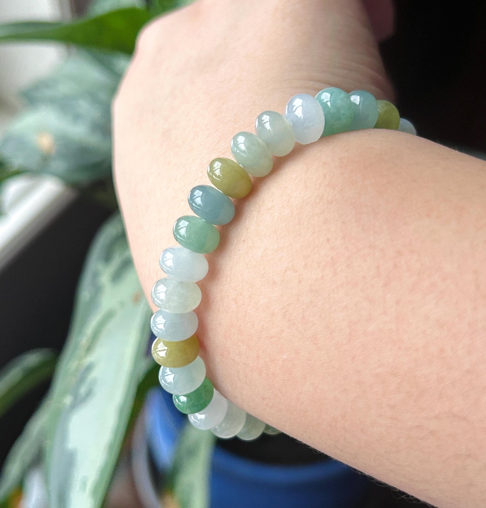 Natural Jade Beaded Bracelet | Burmese Type A Highly Translucent Icy Multicolor Jadeite 8.7mm