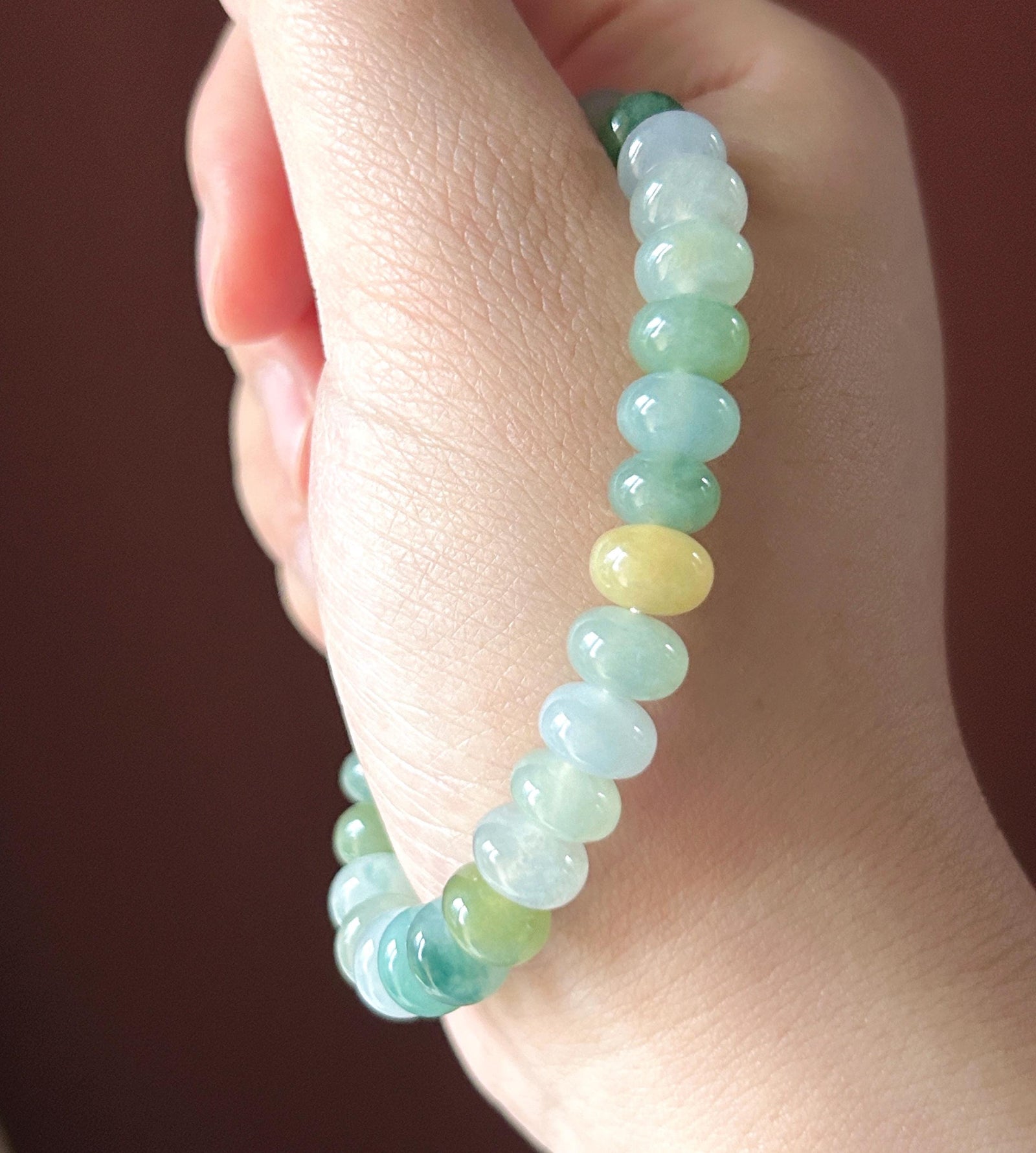 Natural Jade Beaded Bracelet | Burmese Type A Highly Translucent Icy Multicolor Jadeite 8.7mm