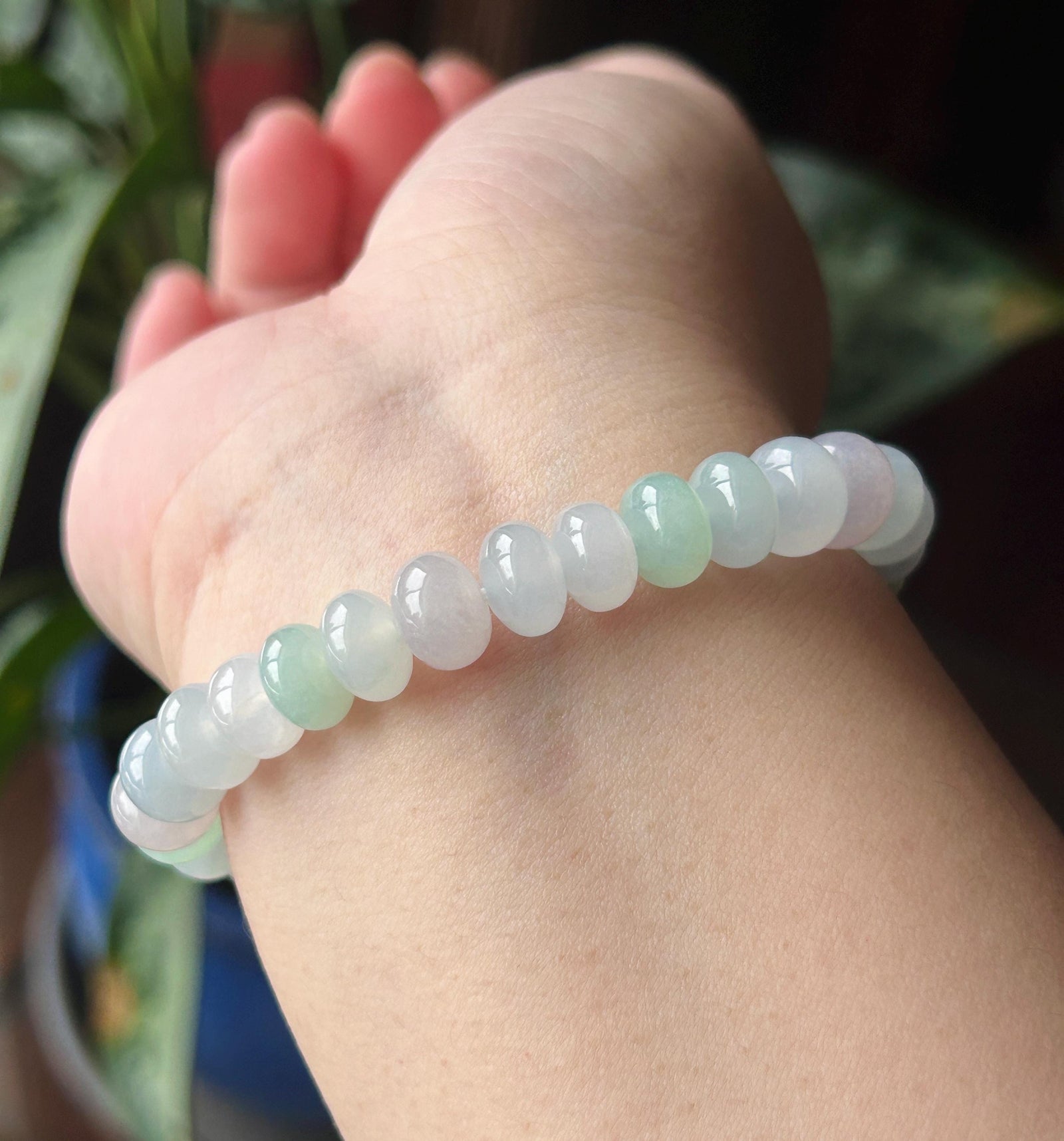 Natural Jade Beaded Bracelet | Burmese Type A Highly Translucent Icy Spring Macaron Multicolor Jadeite 9mm