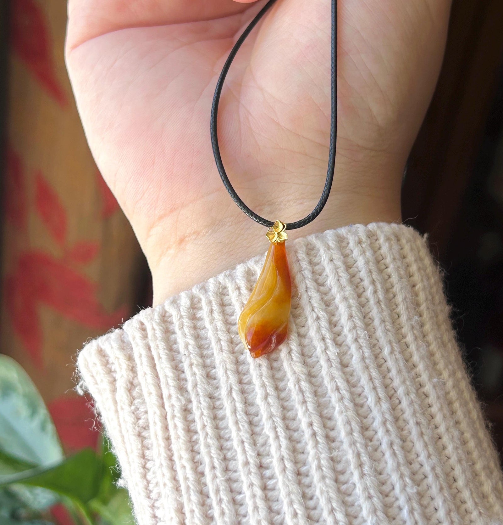 Natural Jadeite Magnolia Pendant | Burmese Type A Highly Translucent Icy Unheated Red Jade, 18k Solid Gold Bail
