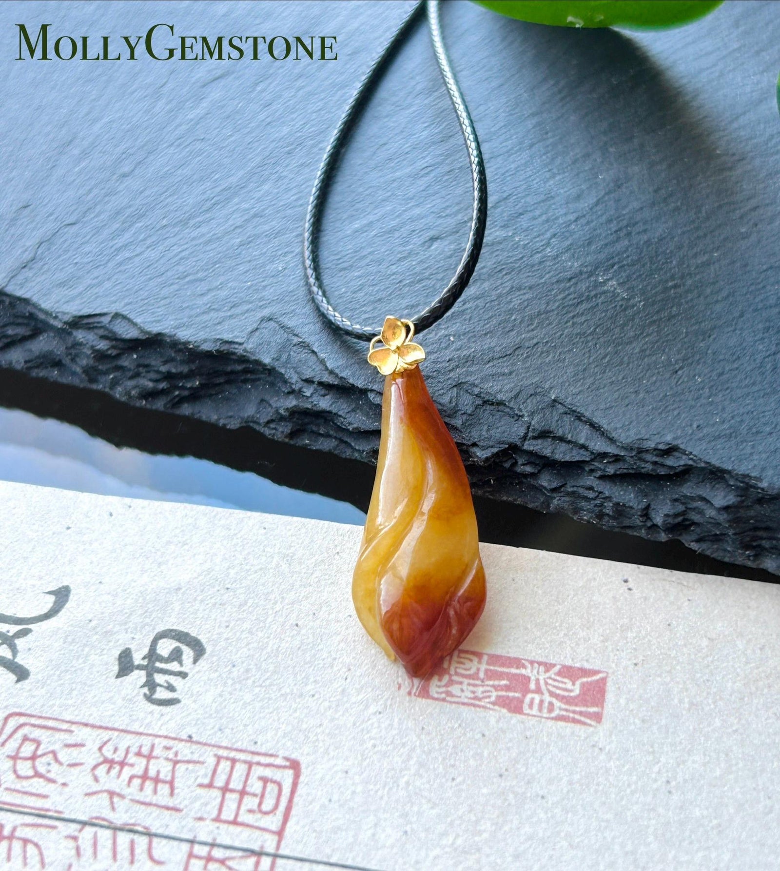 Natural Jadeite Magnolia Pendant | Burmese Type A Highly Translucent Icy Unheated Red Jade, 18k Solid Gold Bail