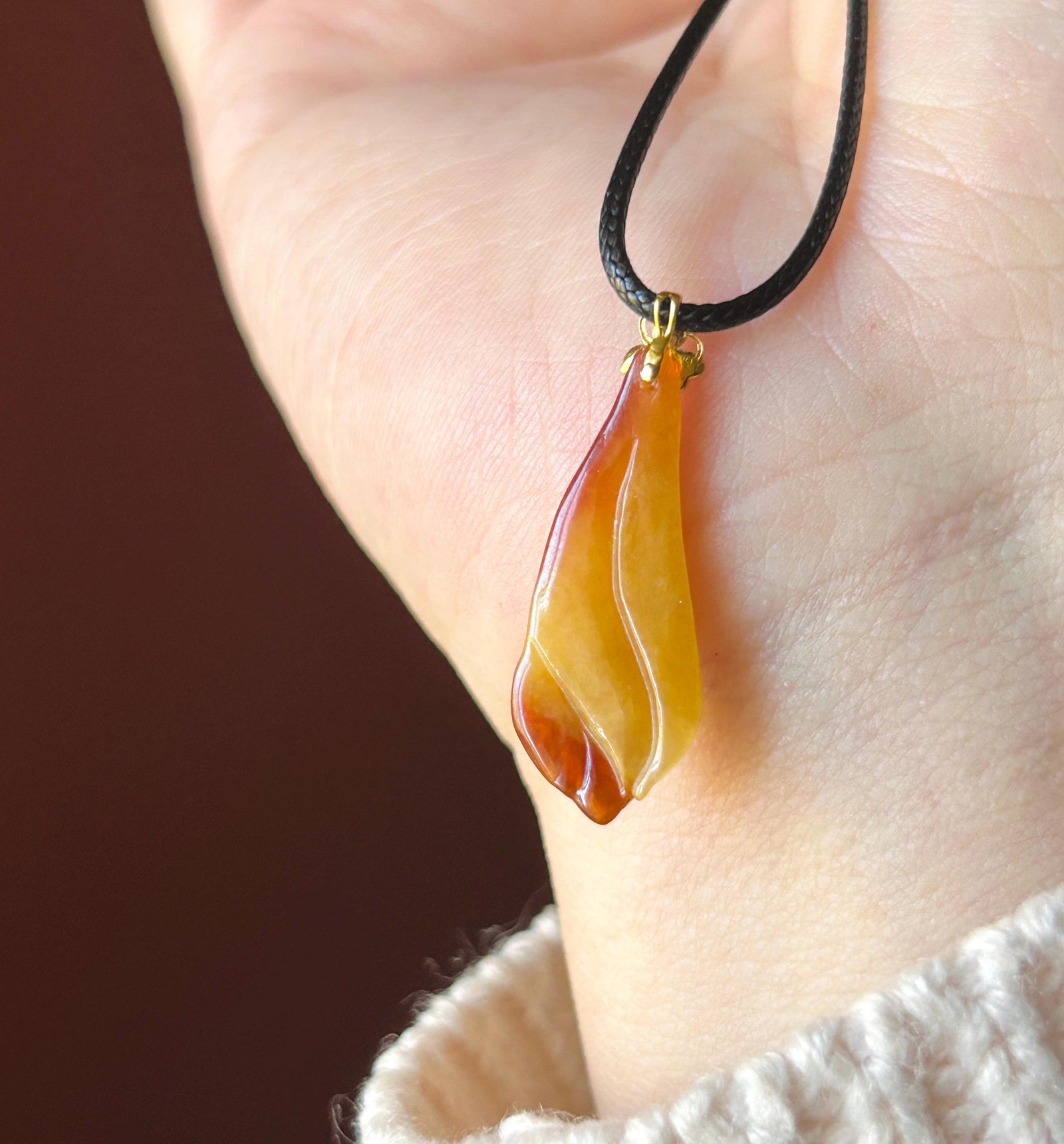 Natural Jadeite Magnolia Pendant | Burmese Type A Highly Translucent Icy Unheated Red Jade, 18k Solid Gold Bail