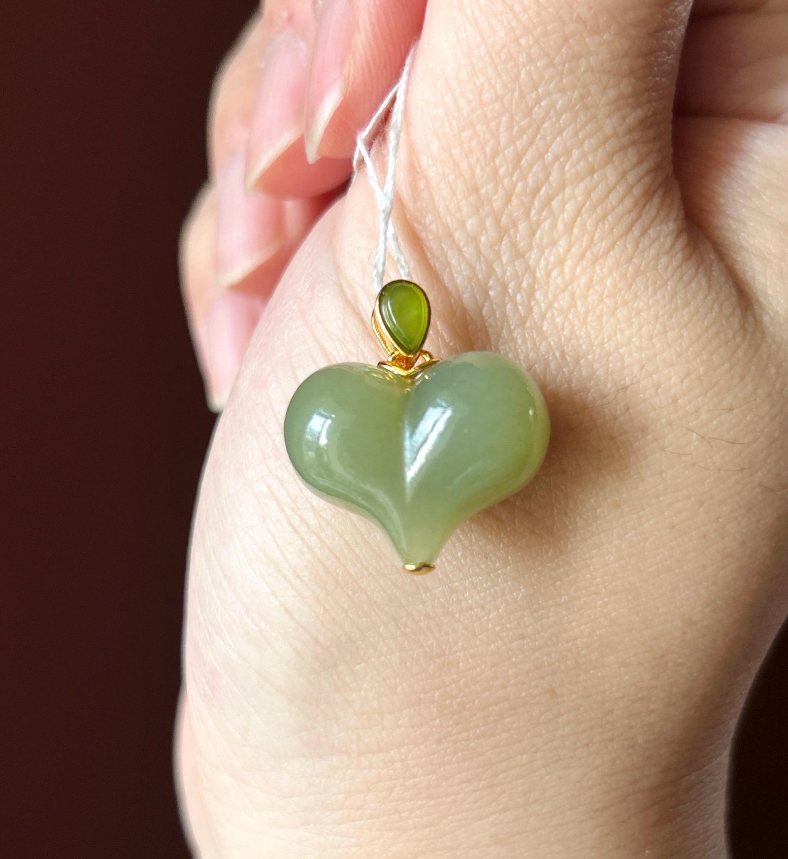Natural Nephrite Jade Heart Pendant| Sterling Silver Setting | Hand Carved Jade Heart | 16.5 x 20 mm