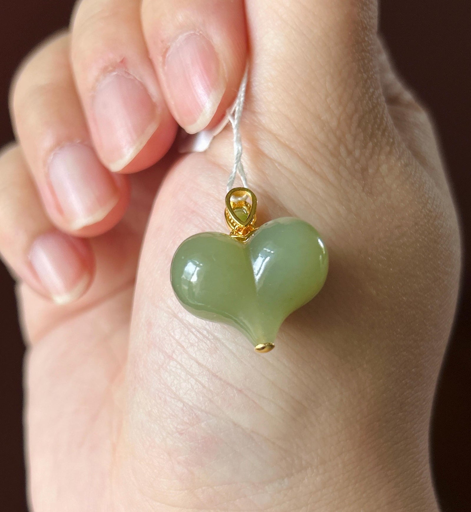 Natural Nephrite Jade Heart Pendant| Sterling Silver Setting | Hand Carved Jade Heart | 16.5 x 20 mm
