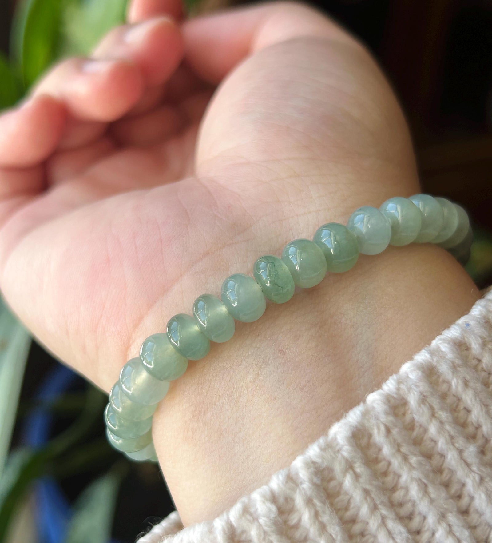 Natural Jade Beaded Bracelet | Burmese Type A Highly Translucent Icy Clear-Water Green Jadeite 8mm