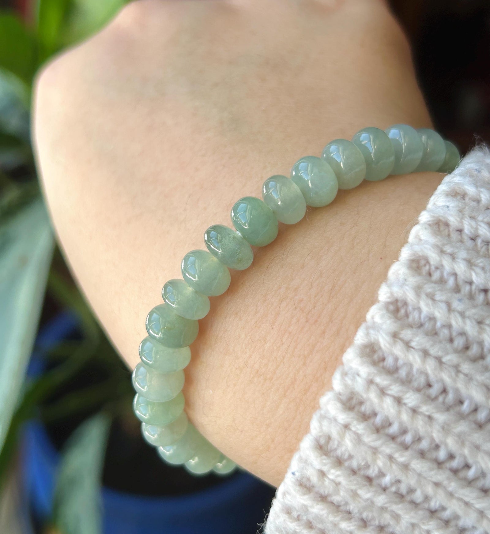 Natural Jade Beaded Bracelet | Burmese Type A Highly Translucent Icy Clear-Water Green Jadeite 8mm