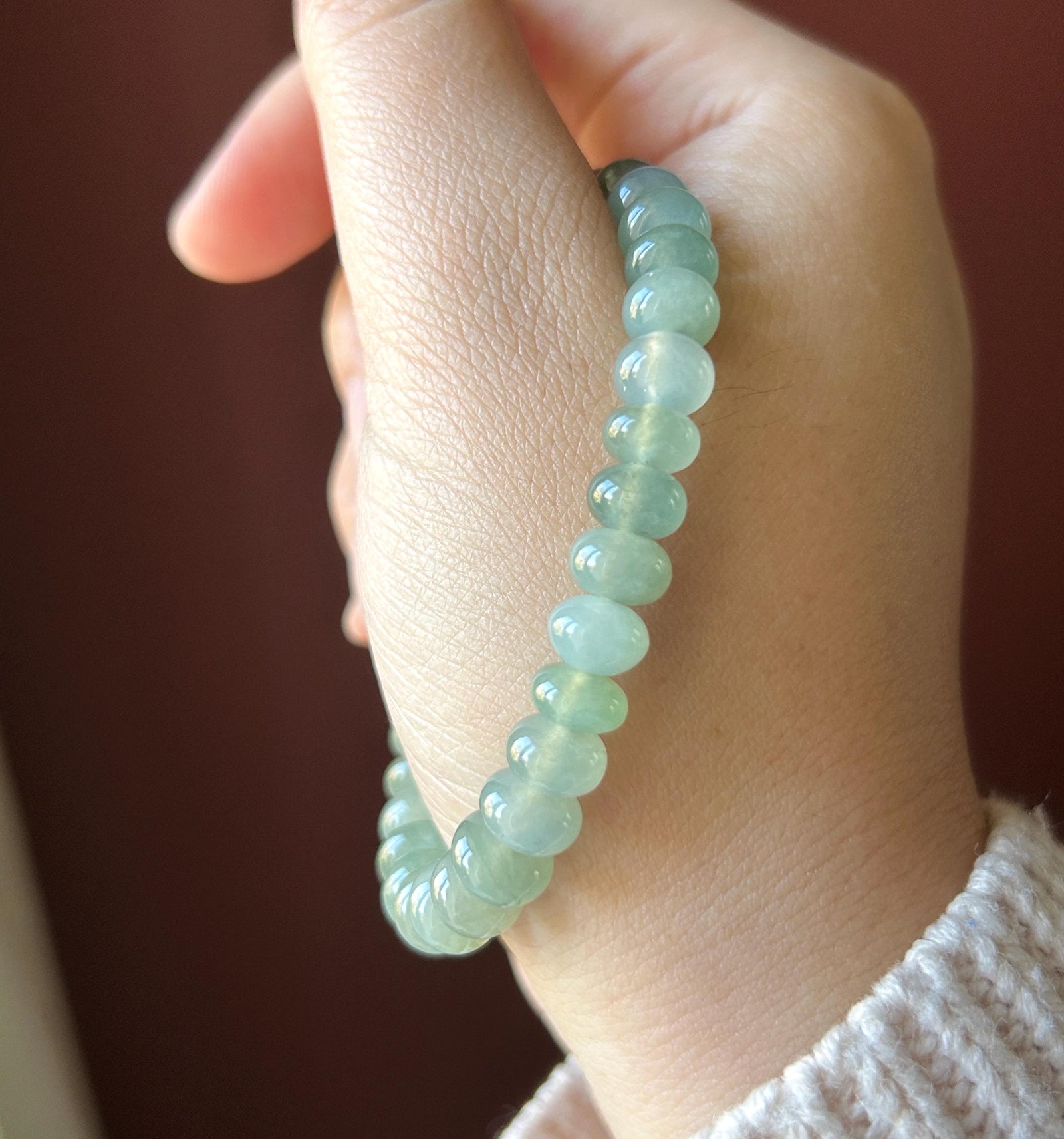 Natural Jade Beaded Bracelet | Burmese Type A Highly Translucent Icy Clear-Water Green Jadeite 8mm