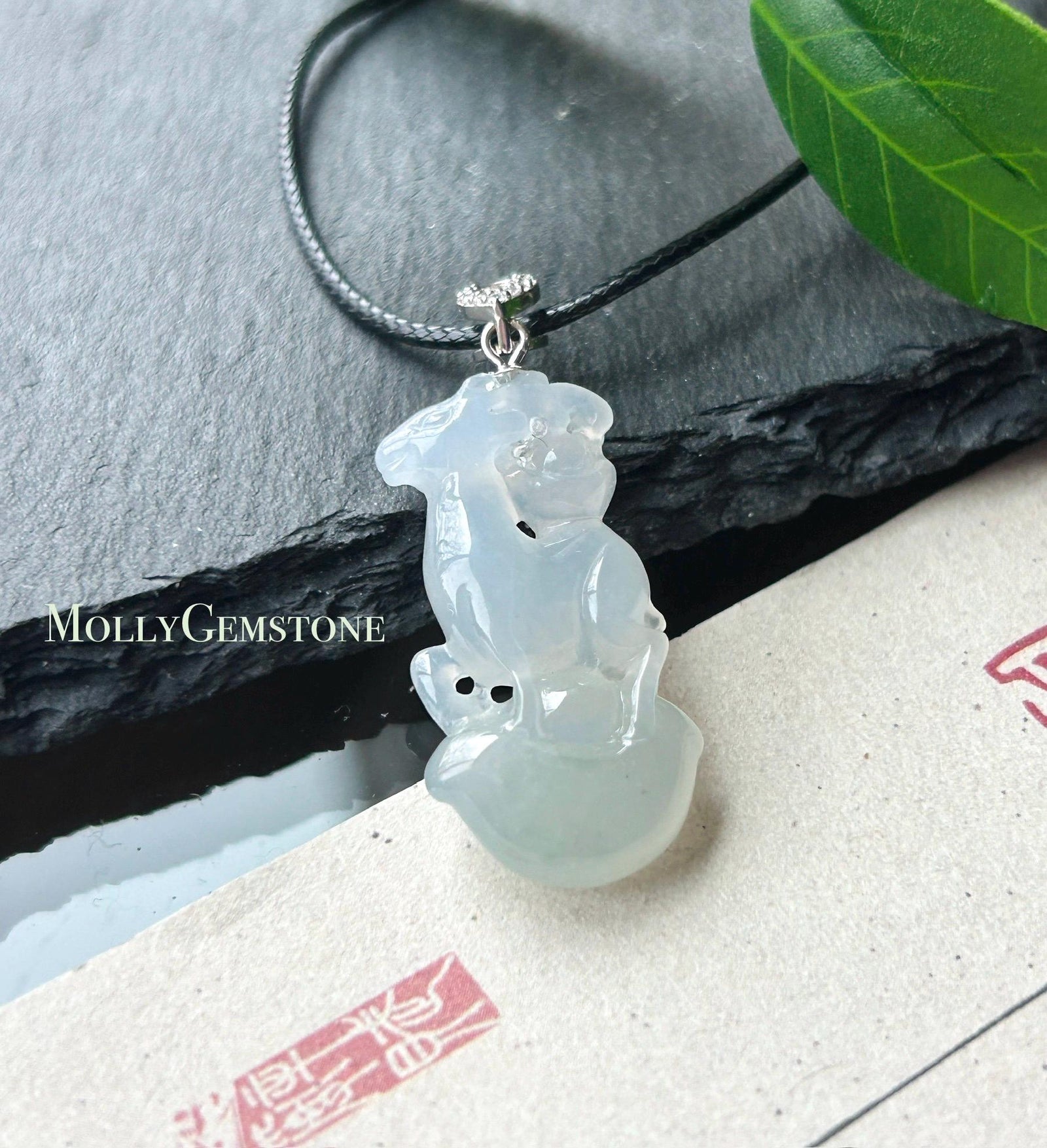 Natural Jade Deer & Ingot Pendant | Burmese Type A Highly Translucent Icy Light Blue and Pale Green Jadeite, 925 Sterling Silver