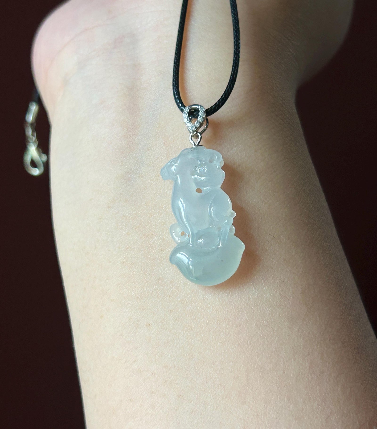Natural Jade Deer & Ingot Pendant | Burmese Type A Highly Translucent Icy Light Blue and Pale Green Jadeite, 925 Sterling Silver