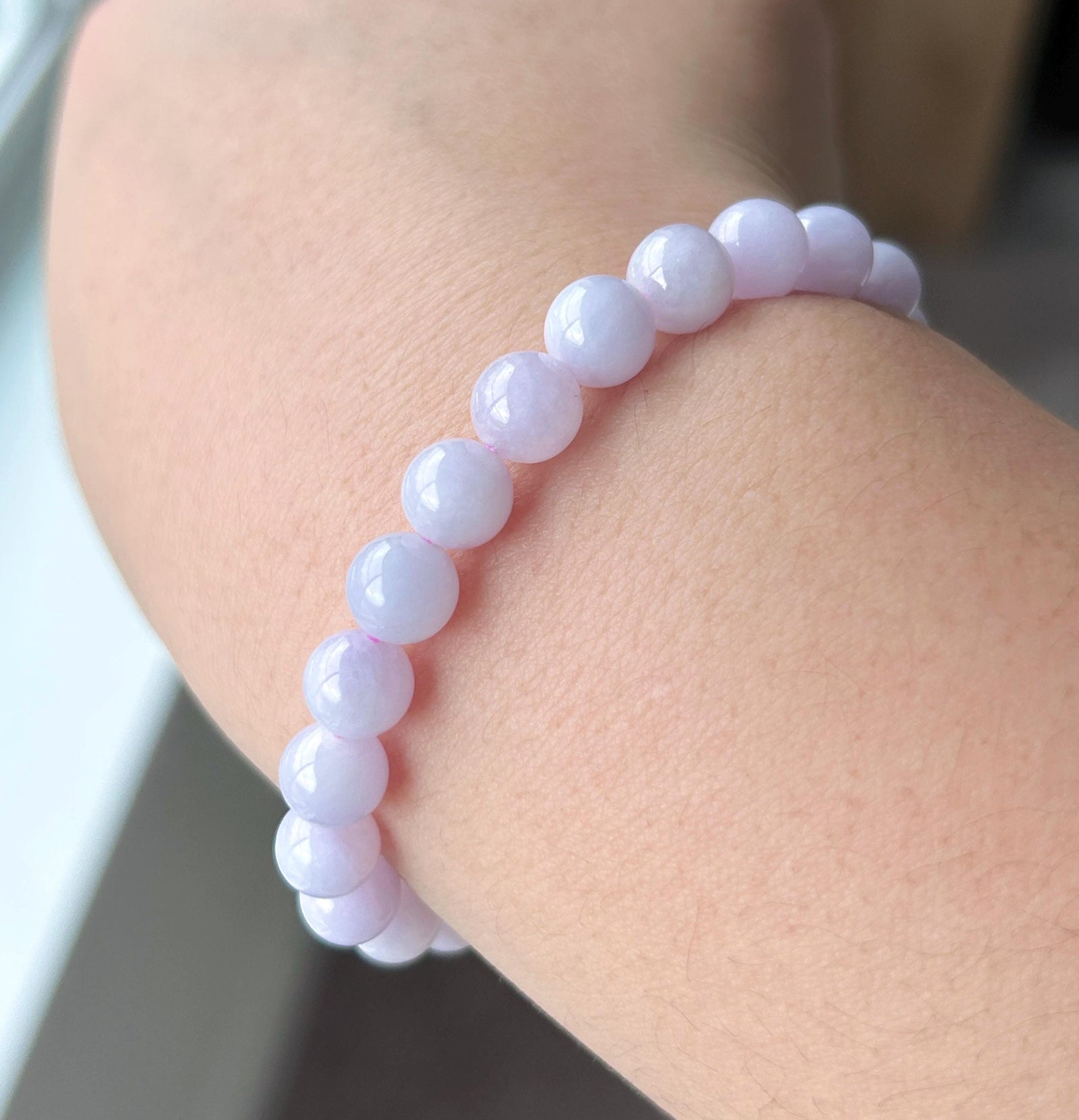 Natural Jadeite Beaded Bracelet Burmese Type A Icy Translucent Pink Lavender Jade 7.6mm | 925 Sterling Silver