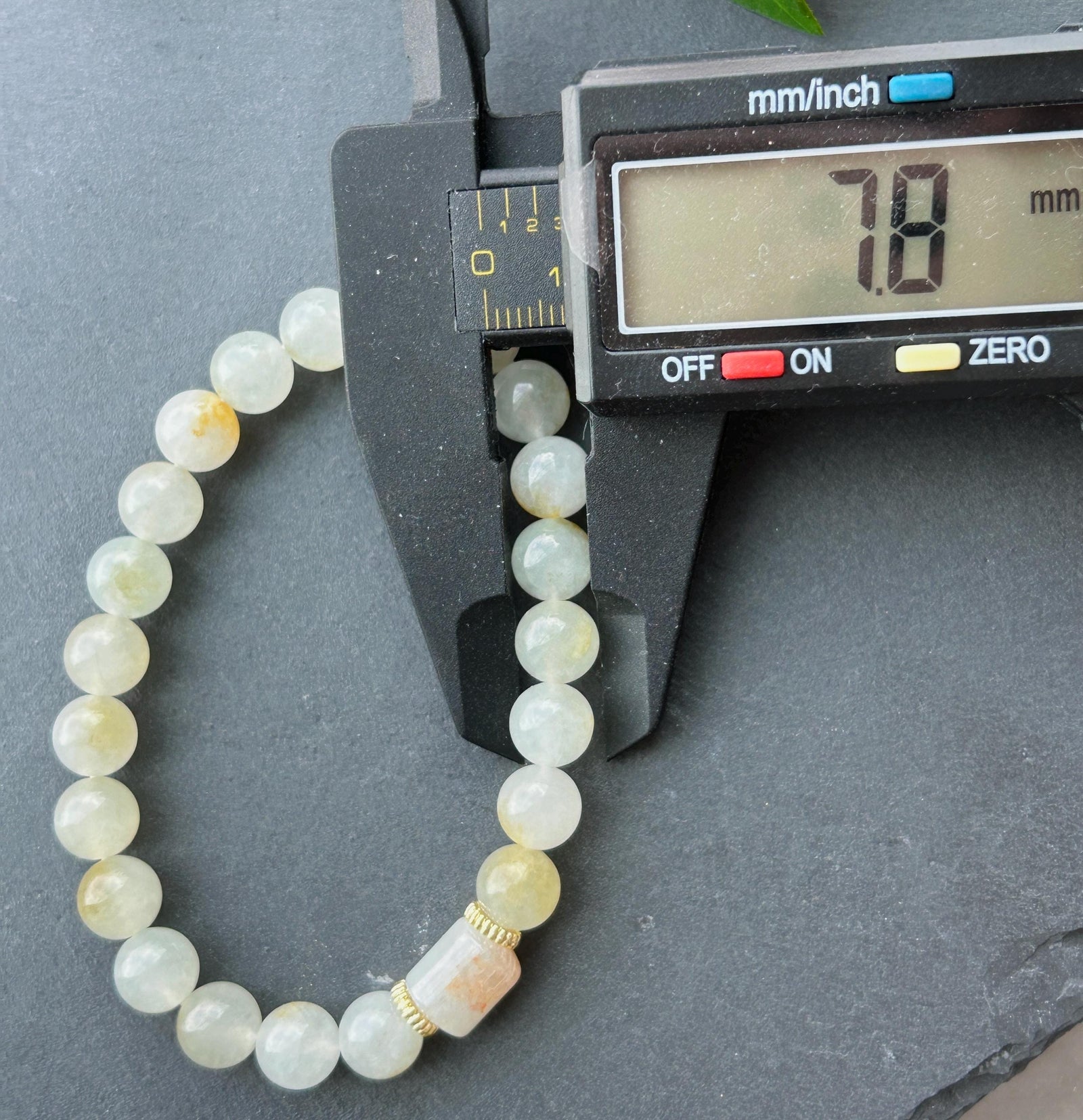 Natural Jadeite Beaded Bracelet | Burmese Type A Highly Translucent Icy Yellow & Red Floral 7.8mm | Minimalist Jewelry