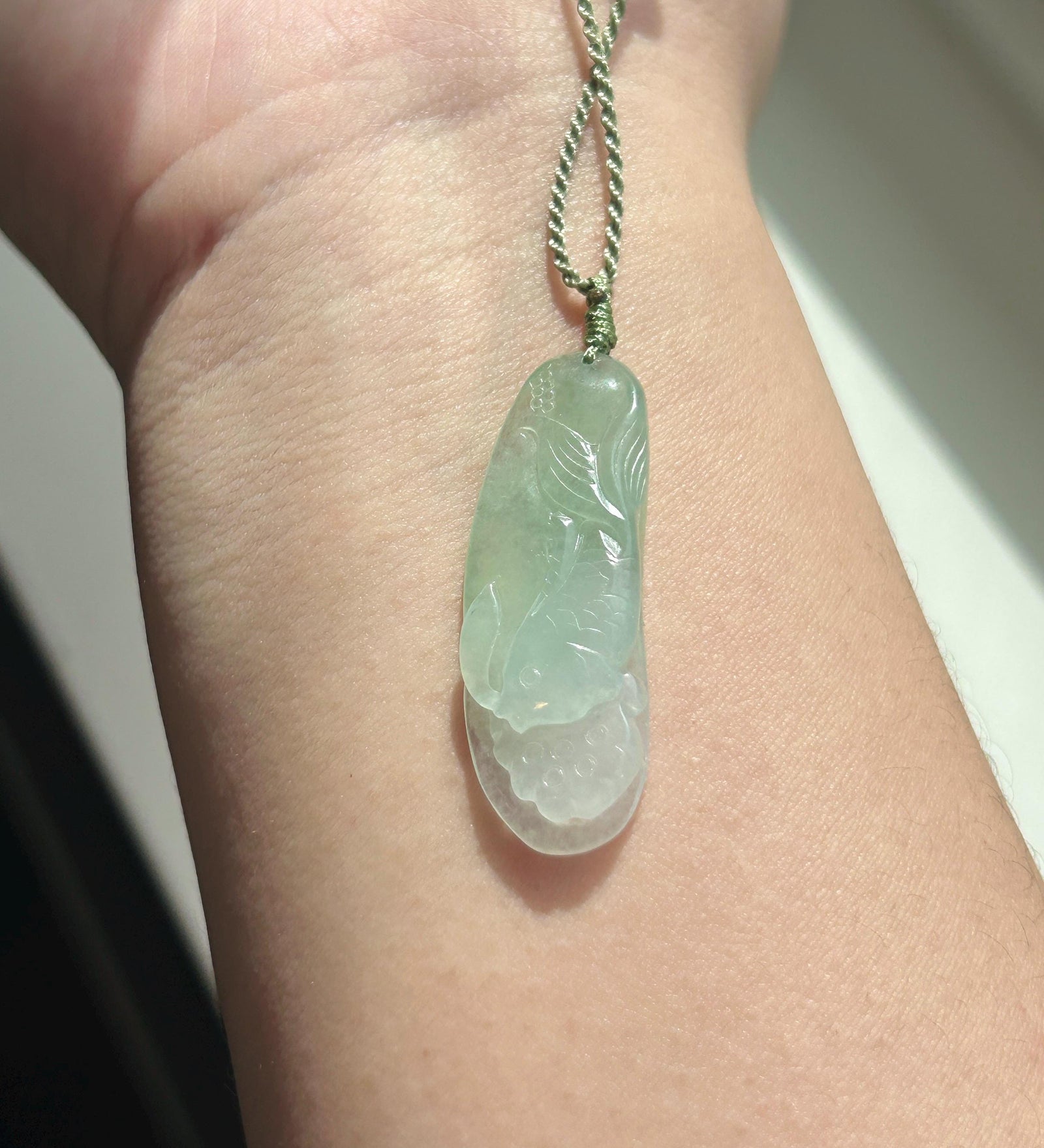 Natural Jadeite Fish & Lotus Pendant Handwoven Necklace | Authentic Burmese Type A Icy Translucent Light Sweet Apple Green Jade
