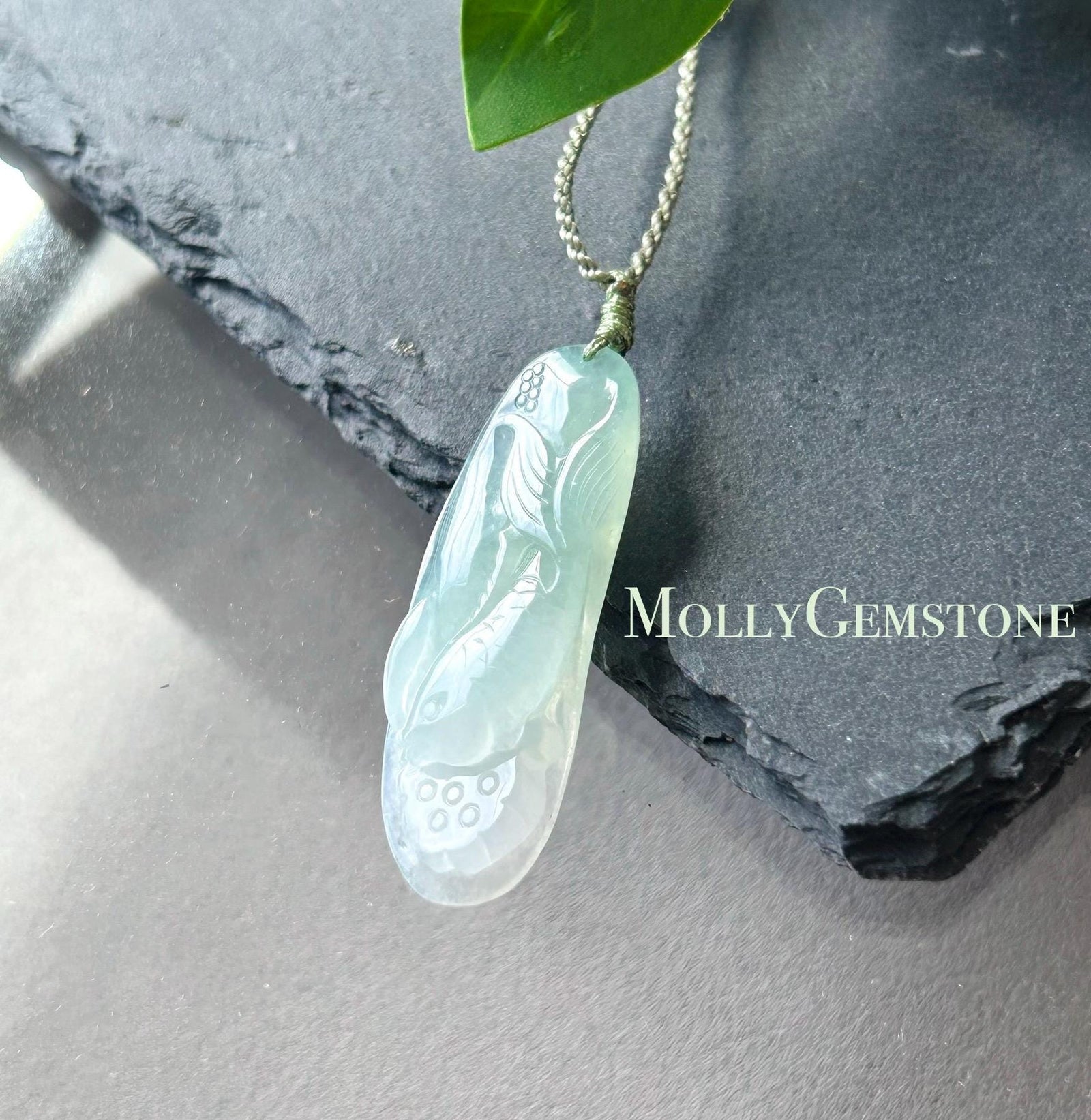 Natural Jadeite Fish & Lotus Pendant Handwoven Necklace | Authentic Burmese Type A Icy Translucent Light Sweet Apple Green Jade