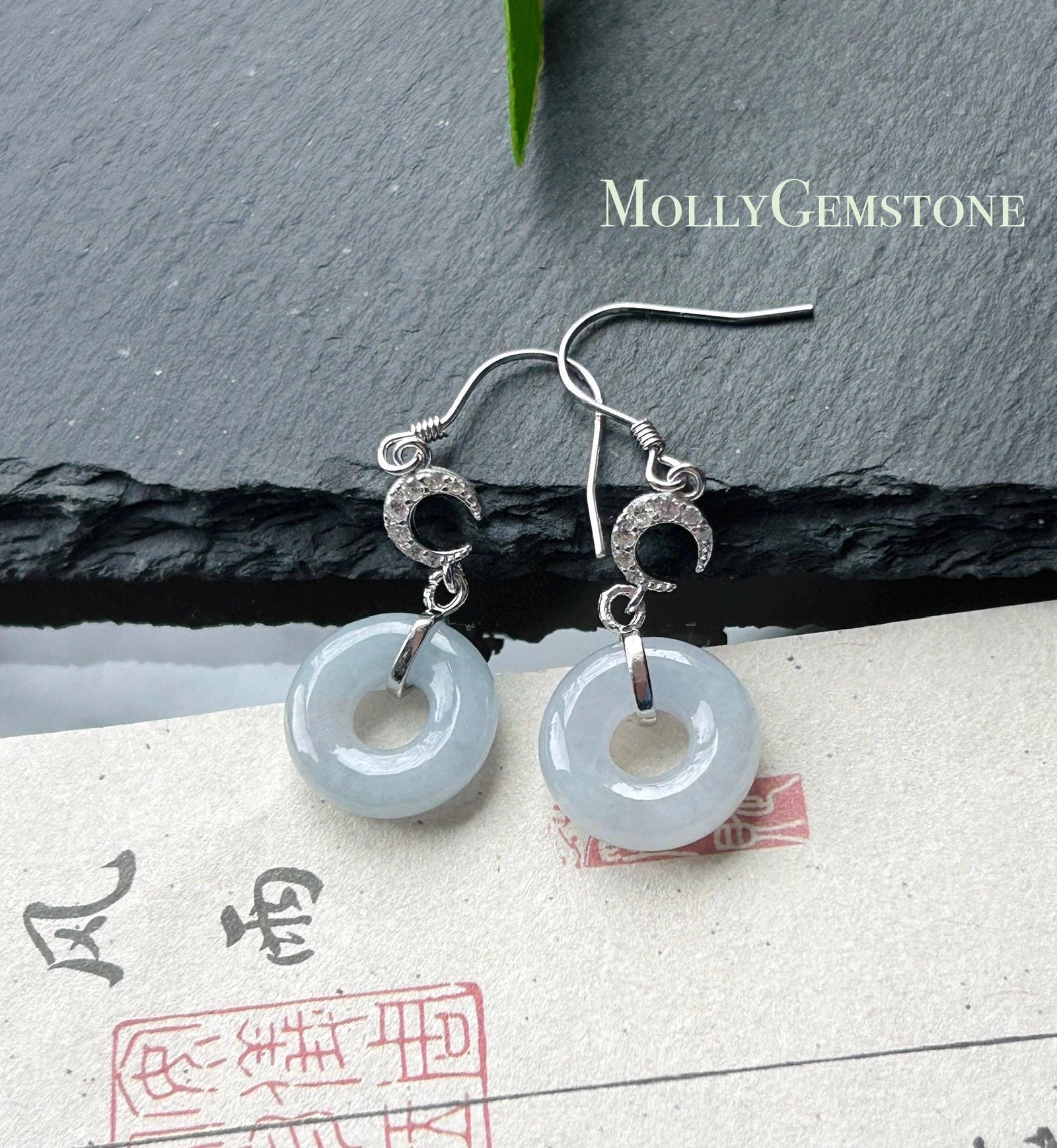 Natural Jadeite Lucky Donut Earrings: Burmese Type A Untreated Icy Translucent Light Lavender Blue Jade, Sterling Silver