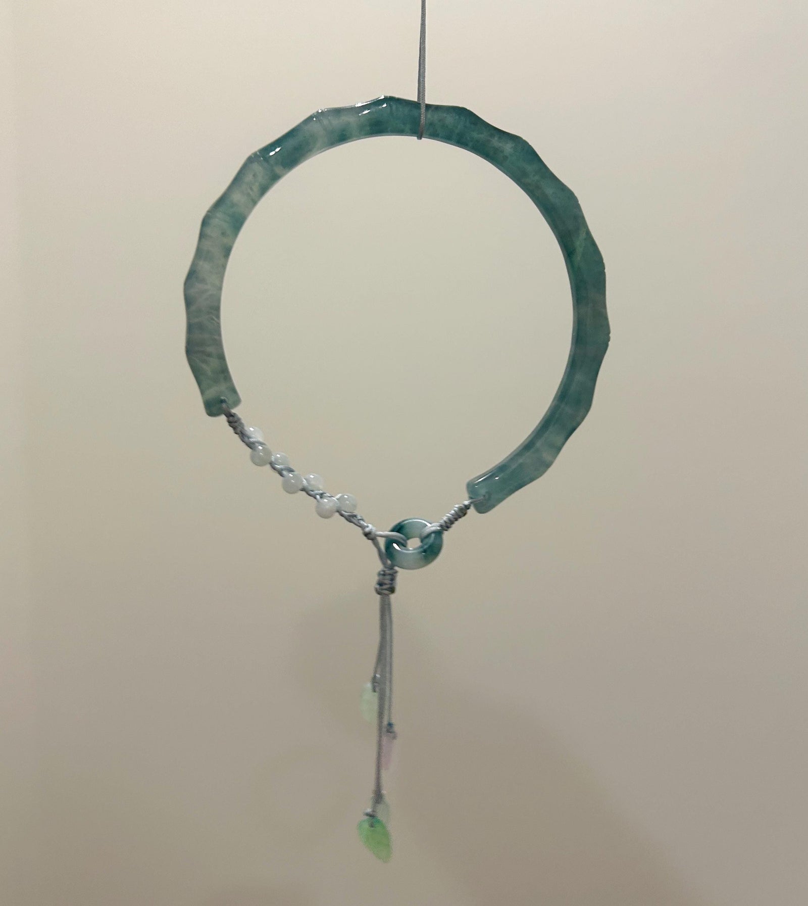 Natural Jadeite Bamboo Half Bangle Bracelet Adjustable 55–61mm Type A Highly Translucent Icy Blue Jade Handwoven Cord Minimalist Zen Style