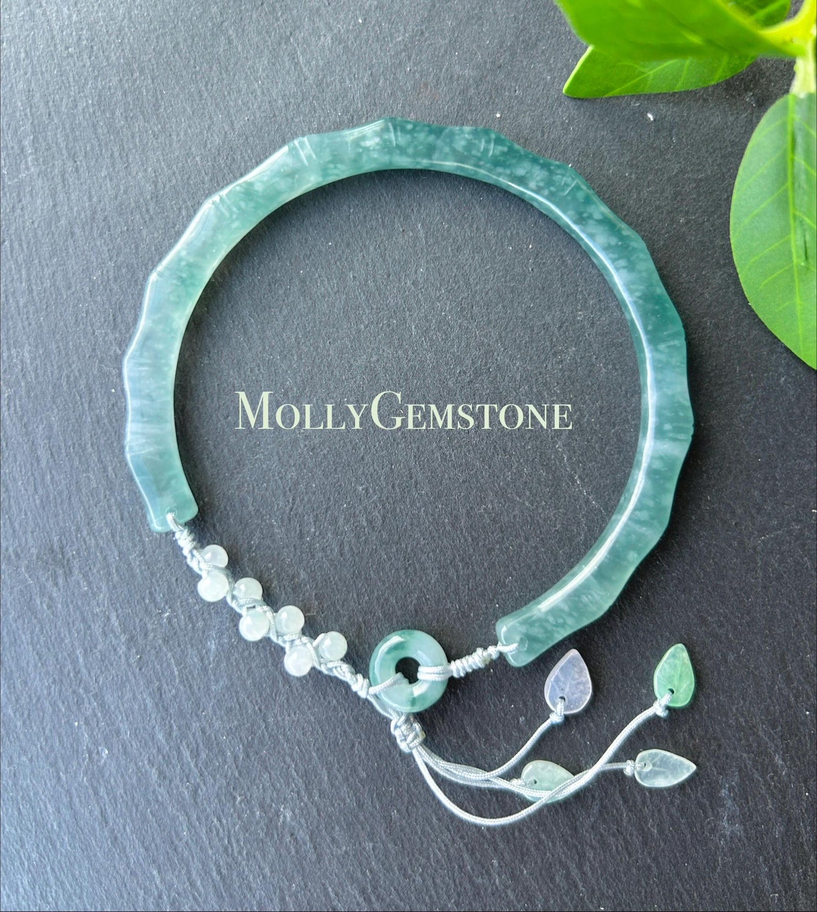 Natural Jadeite Bamboo Half Bangle Bracelet Adjustable 55–61mm Type A Highly Translucent Icy Blue Jade Handwoven Cord Minimalist Zen Style