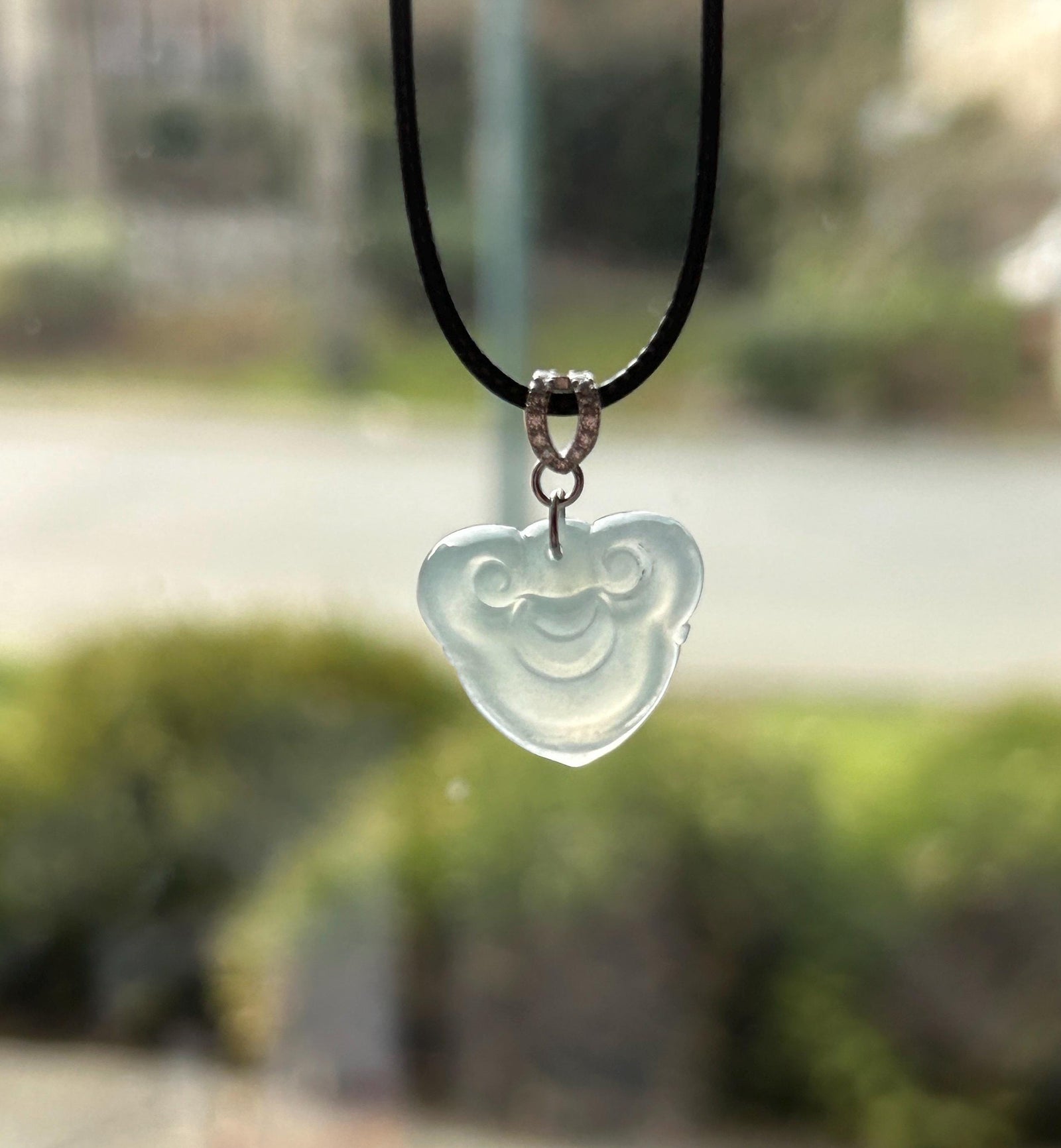 Natural Jade RuYi Lock Pendant | Burmese Type A Highly Translucent Icy Light Blue/ Pale Green Jadeite, 925 Sterling Silver