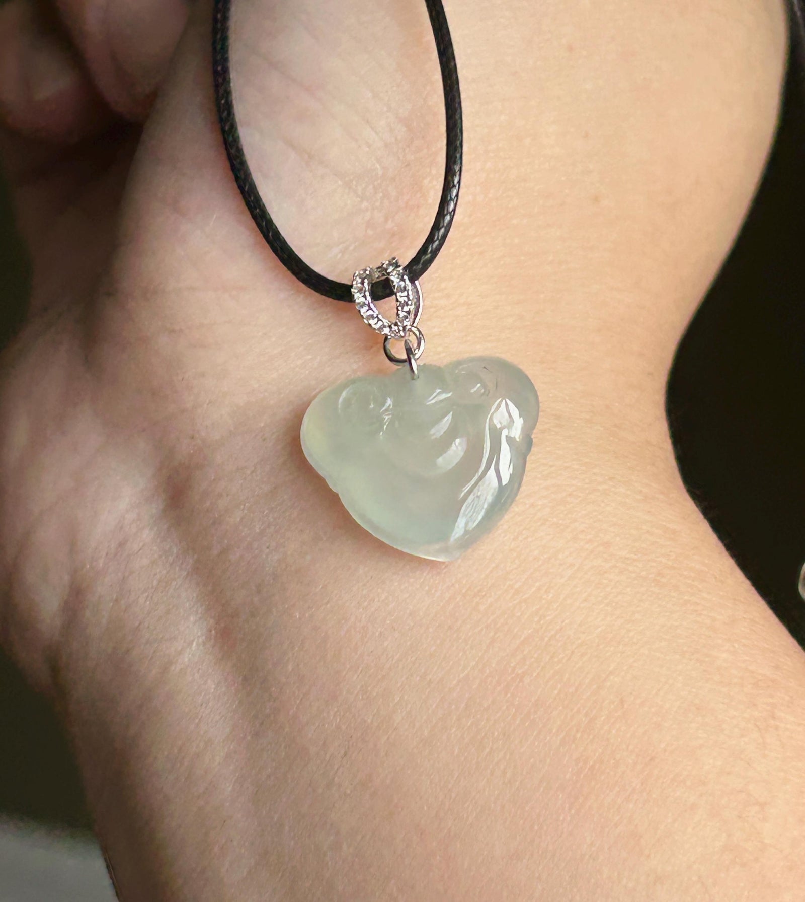 Natural Jade RuYi Lock Pendant | Burmese Type A Highly Translucent Icy Light Blue/ Pale Green Jadeite, 925 Sterling Silver