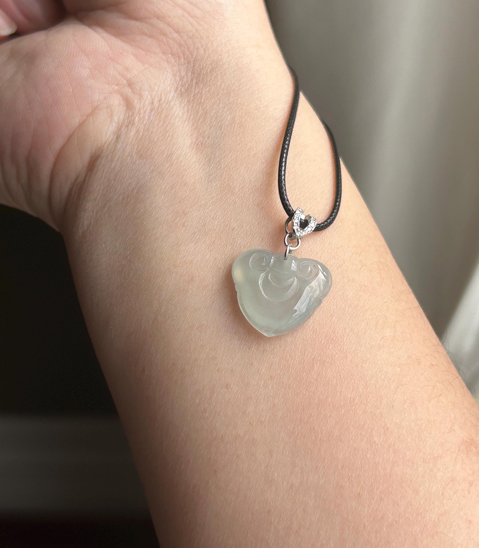 Natural Jade RuYi Lock Pendant | Burmese Type A Highly Translucent Icy Light Blue/ Pale Green Jadeite, 925 Sterling Silver