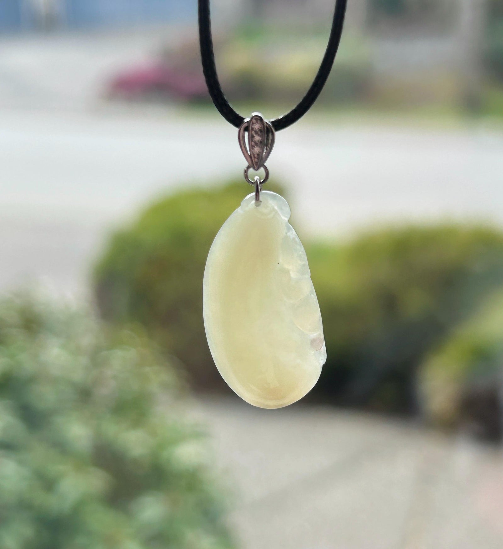 Certified Natural Jade RuYi Gourd Pendant | Burmese Type A Icy Gelatinous Light Honey Yellow Jadeite, 925 Sterling Silver