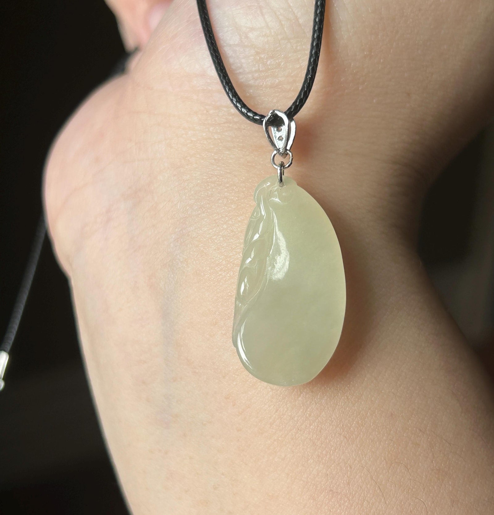 Certified Natural Jade RuYi Gourd Pendant | Burmese Type A Icy Gelatinous Light Honey Yellow Jadeite, 925 Sterling Silver