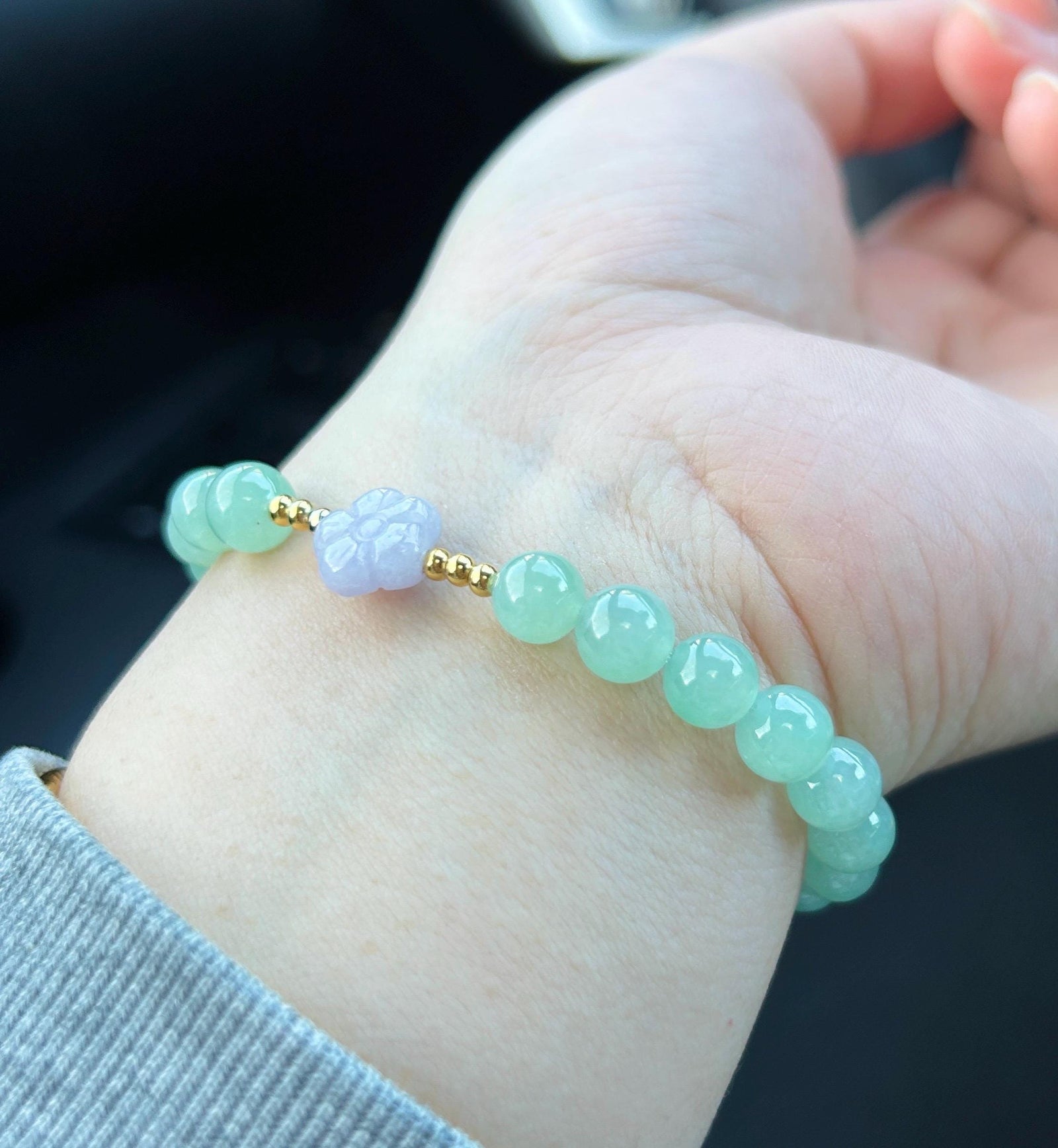 Natural Jadeite Beaded Bracelet | Burmese Type A Highly Translucent Icy Apple Green & Lavender Jade 7mm Designer Minimalist Jewelry