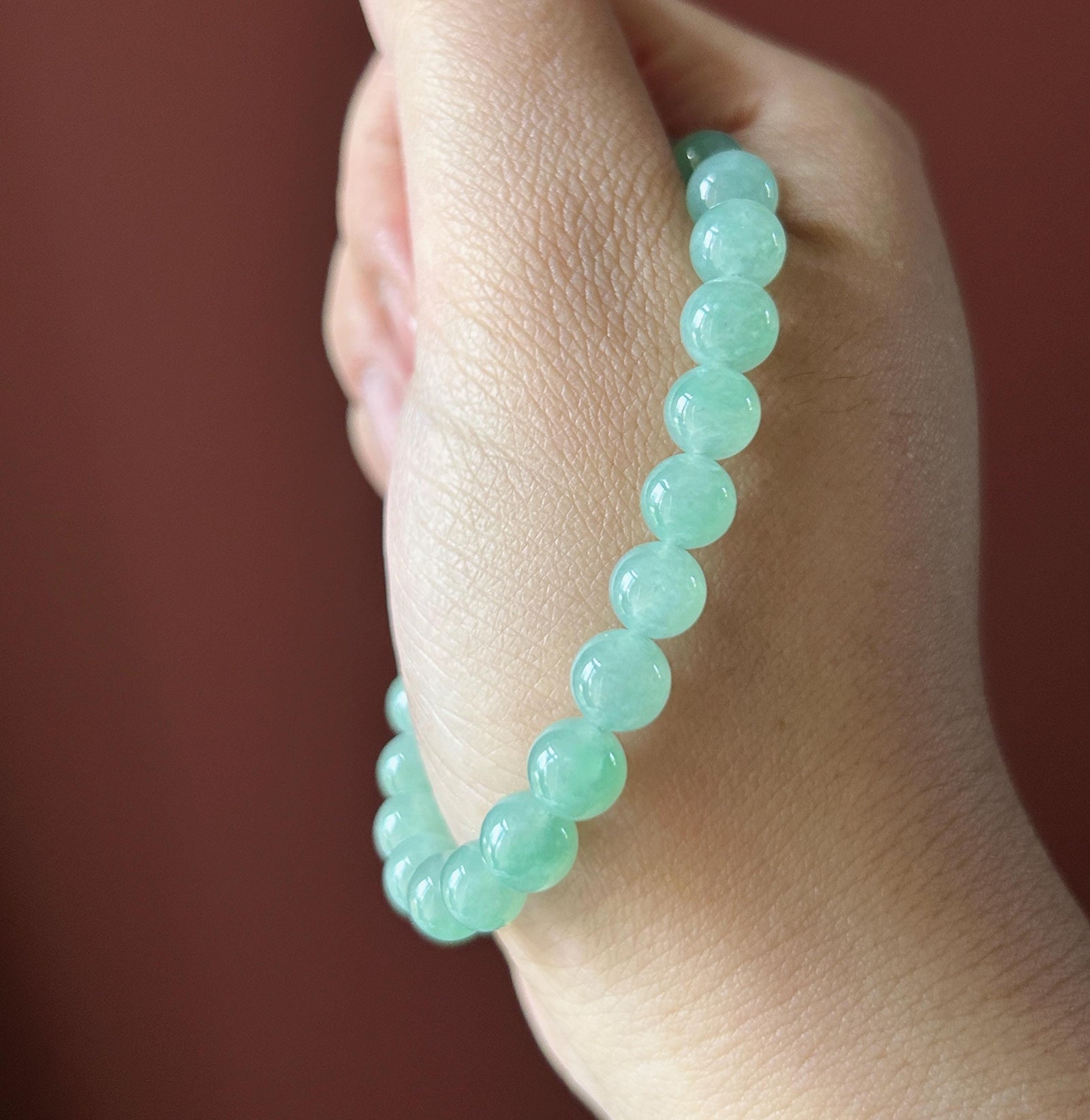 Natural Jadeite Beaded Bracelet | Burmese Type A Highly Translucent Icy Apple Green & Lavender Jade 7mm Designer Minimalist Jewelry