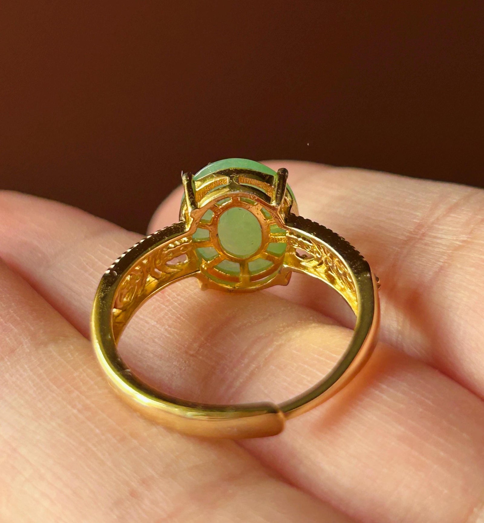 Certified Natural Jadeite Ring Mother’s Day Gift Burmese Type A Large fine glutinous Bright Apple Green Jade 12x10mm| 18k Gold Vermeil