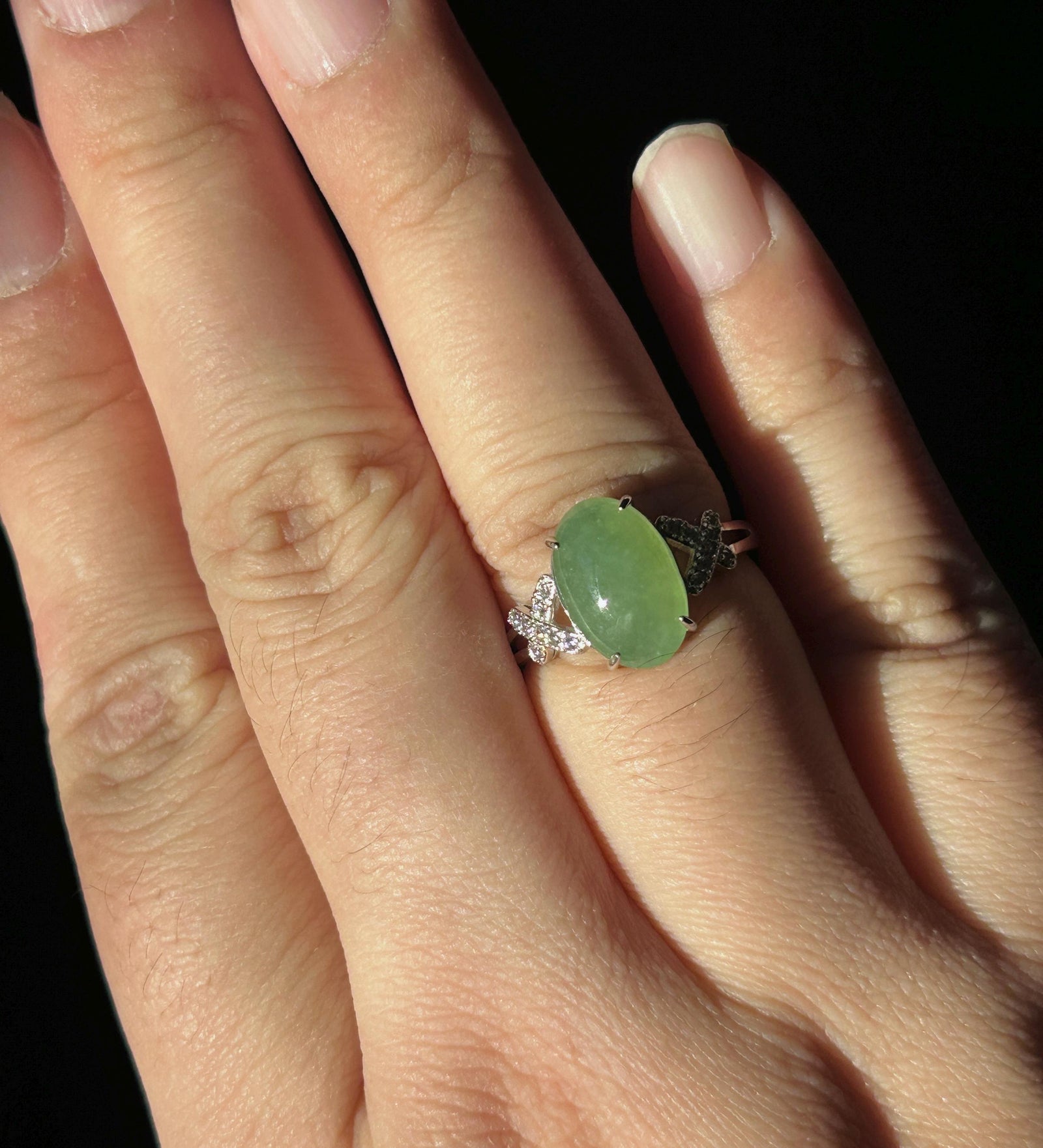 Certified Natural Jadeite Ring Mother’s Day Gift Burmese Type A fine glutinous Yellowish Green Oval Cabochon Jade 12x7.7mm| Sterling Silver