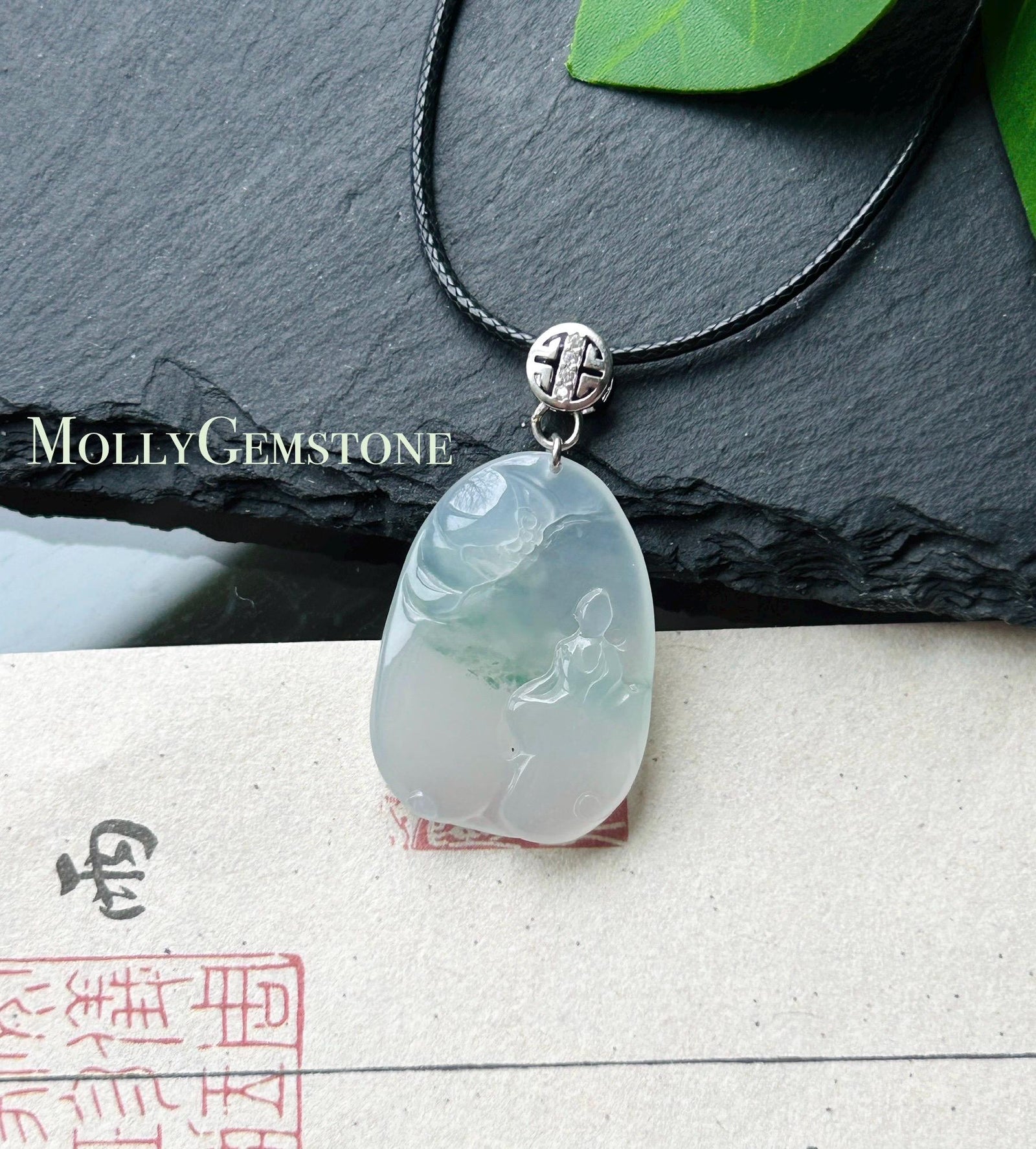 Certified Natural Jade Lotus & Enlightenment Pendant | Burmese Type A Highly Translucent Icy White Green Floral Jadeite, 925 Sterling Silver