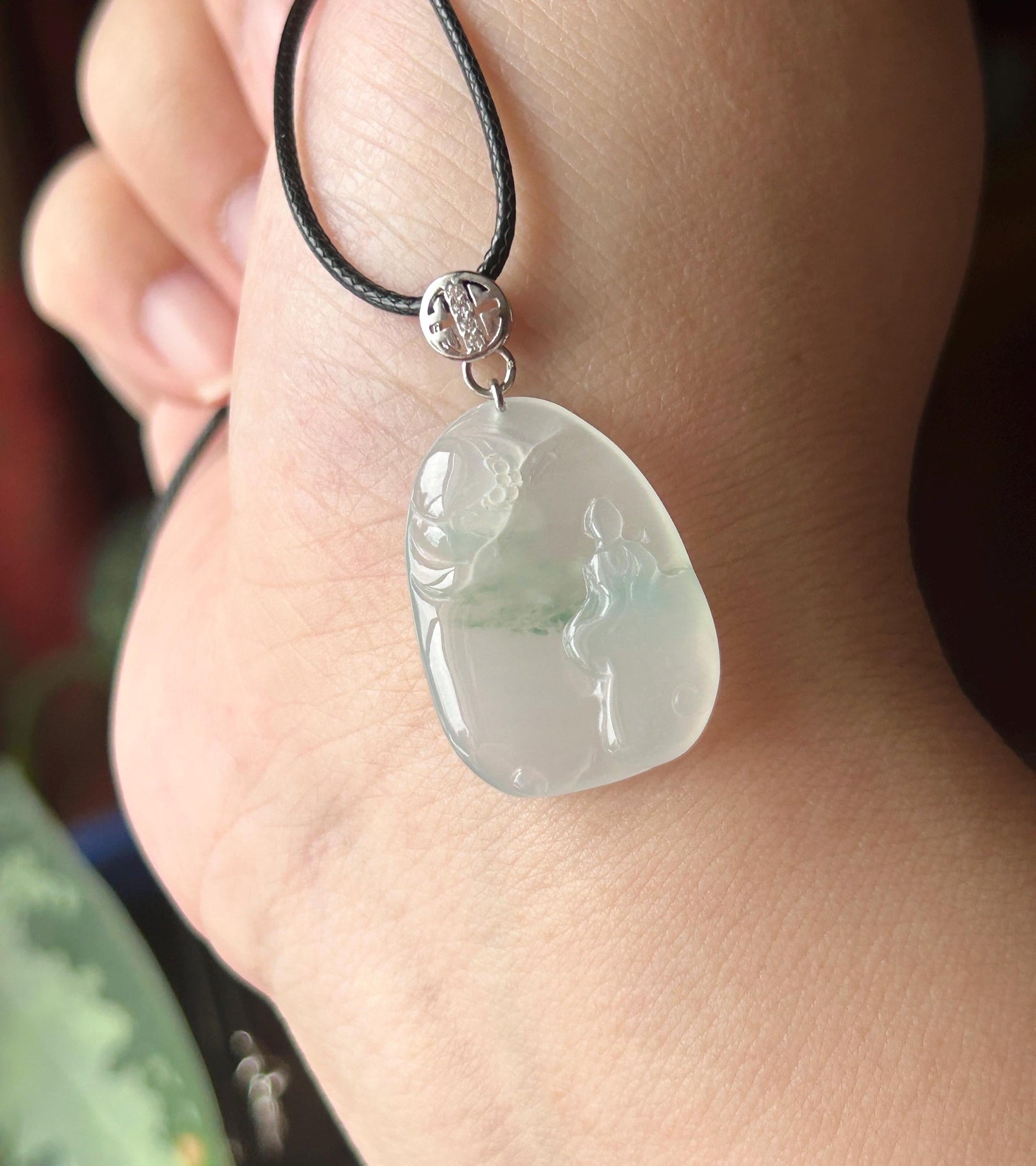 Certified Natural Jade Lotus & Enlightenment Pendant | Burmese Type A Highly Translucent Icy White Green Floral Jadeite, 925 Sterling Silver