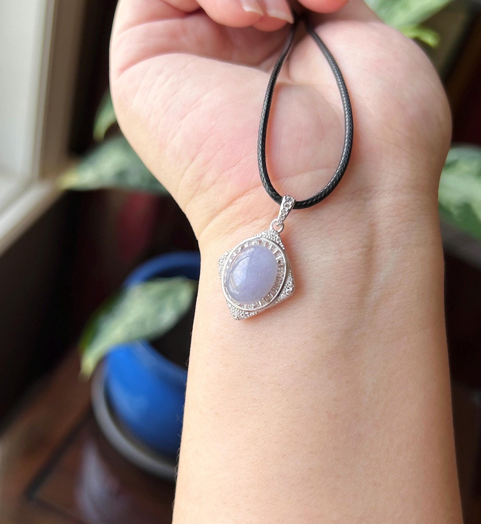 Certified Natural Jadeite Cabochon Pendant Burmese Type A Icy Translucent Rich Lavender Purple Jade Mother’s Day Gift