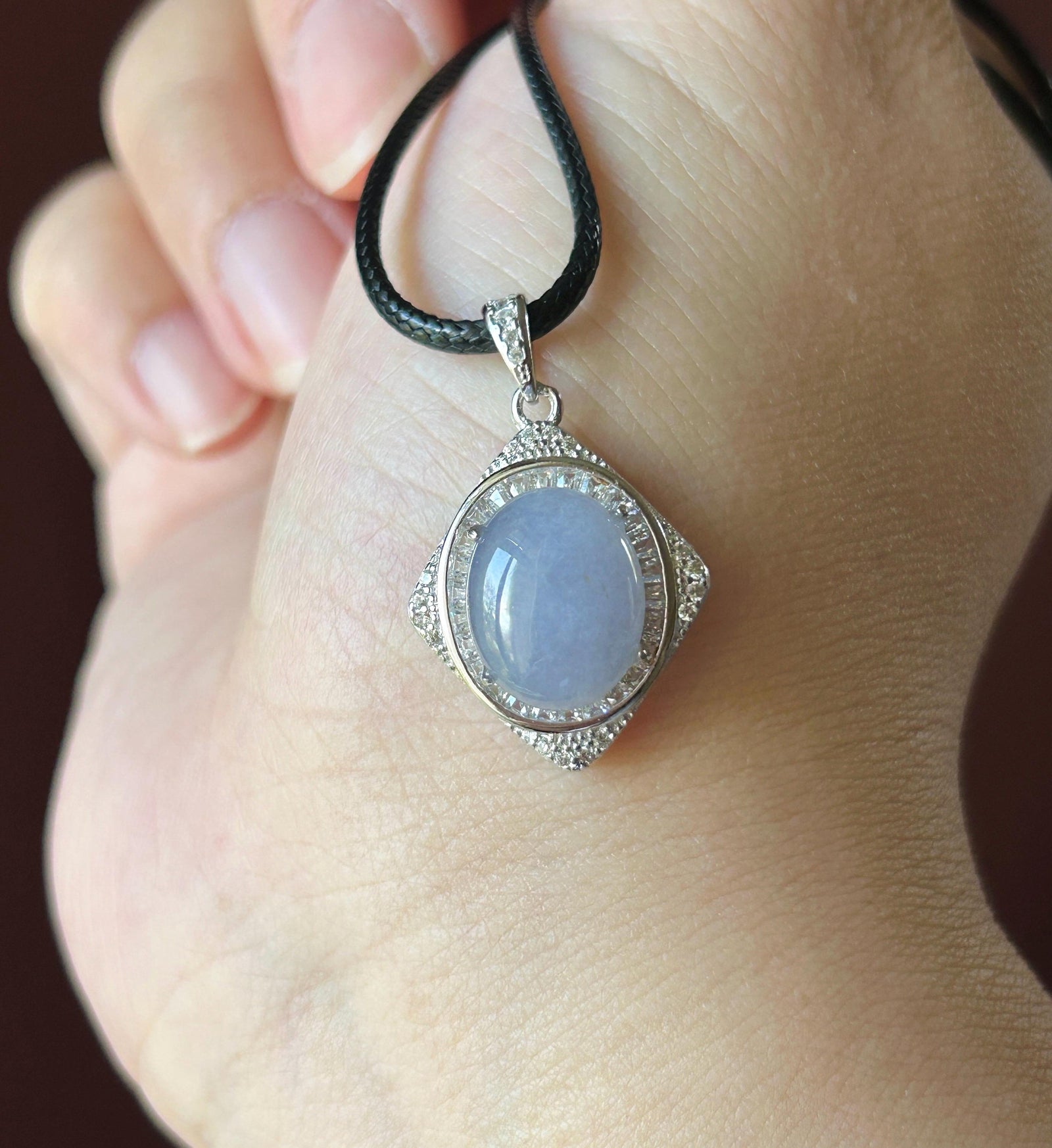 Certified Natural Jadeite Cabochon Pendant Burmese Type A Icy Translucent Rich Lavender Purple Jade Mother’s Day Gift