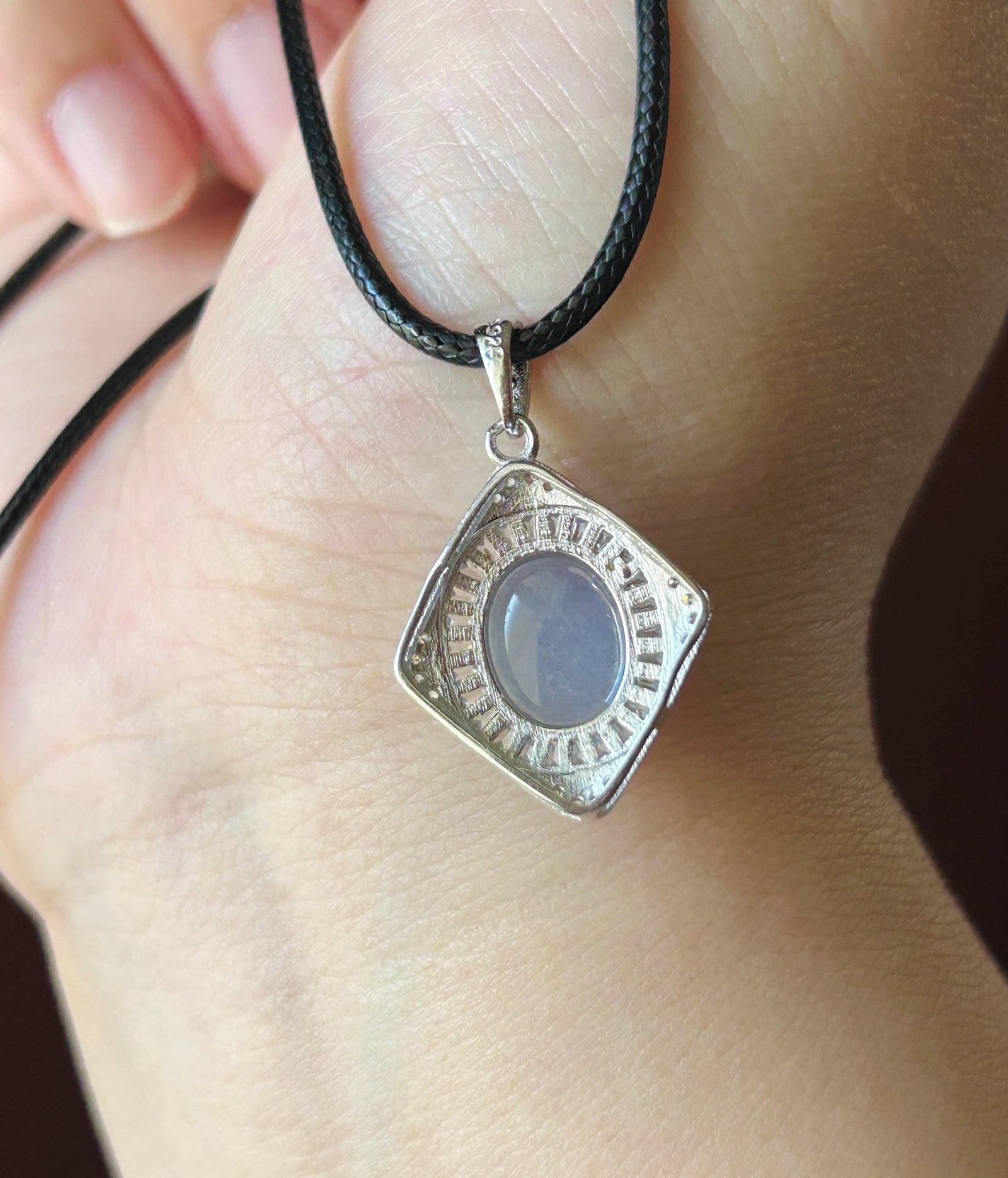Certified Natural Jadeite Cabochon Pendant Burmese Type A Icy Translucent Rich Lavender Purple Jade Mother’s Day Gift