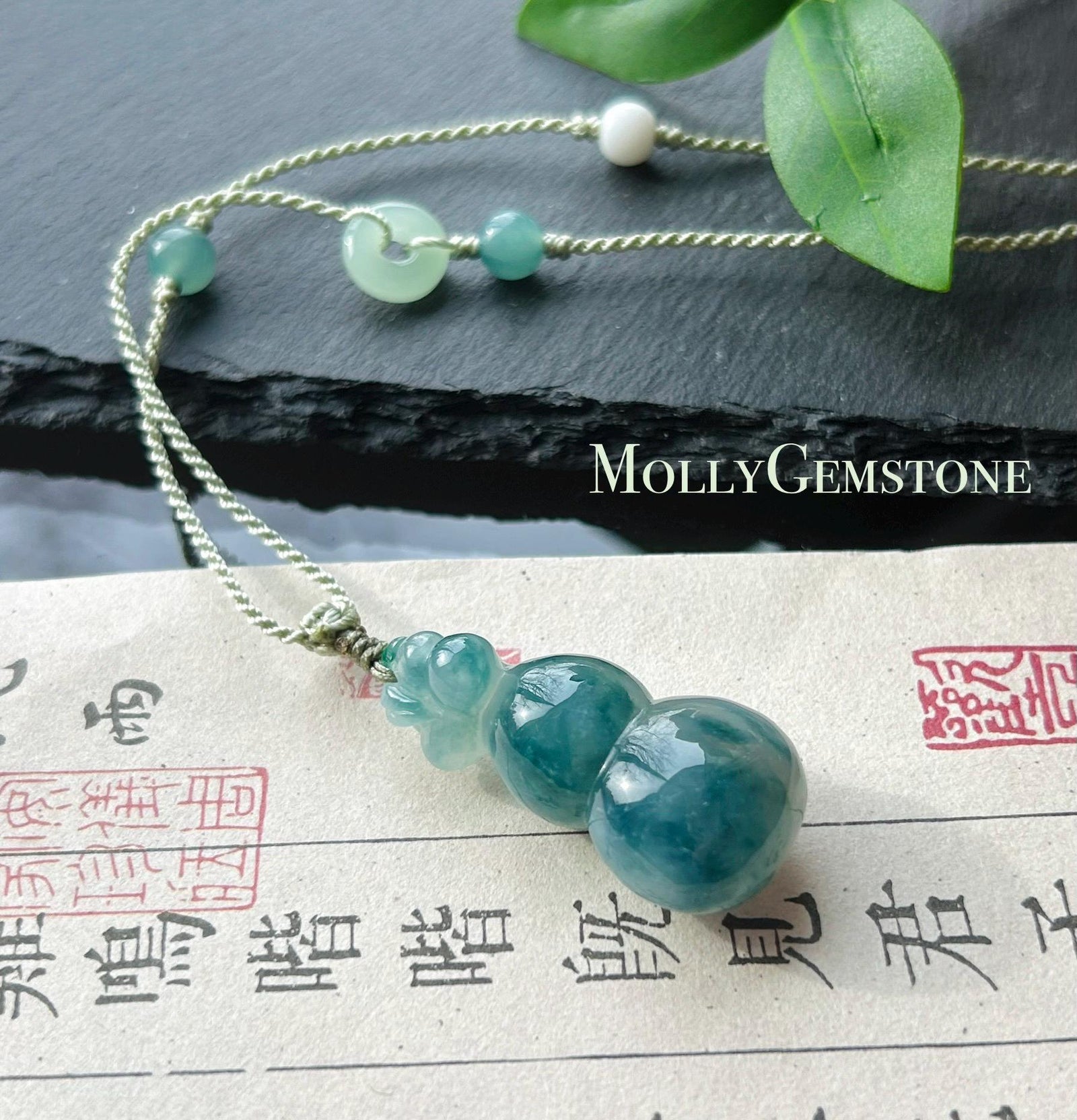 Certified Natural Jade Hulu Pendant Handwoven Necklace| Burmese Type A Highly Translucent Icy Denim Blue Jadeite