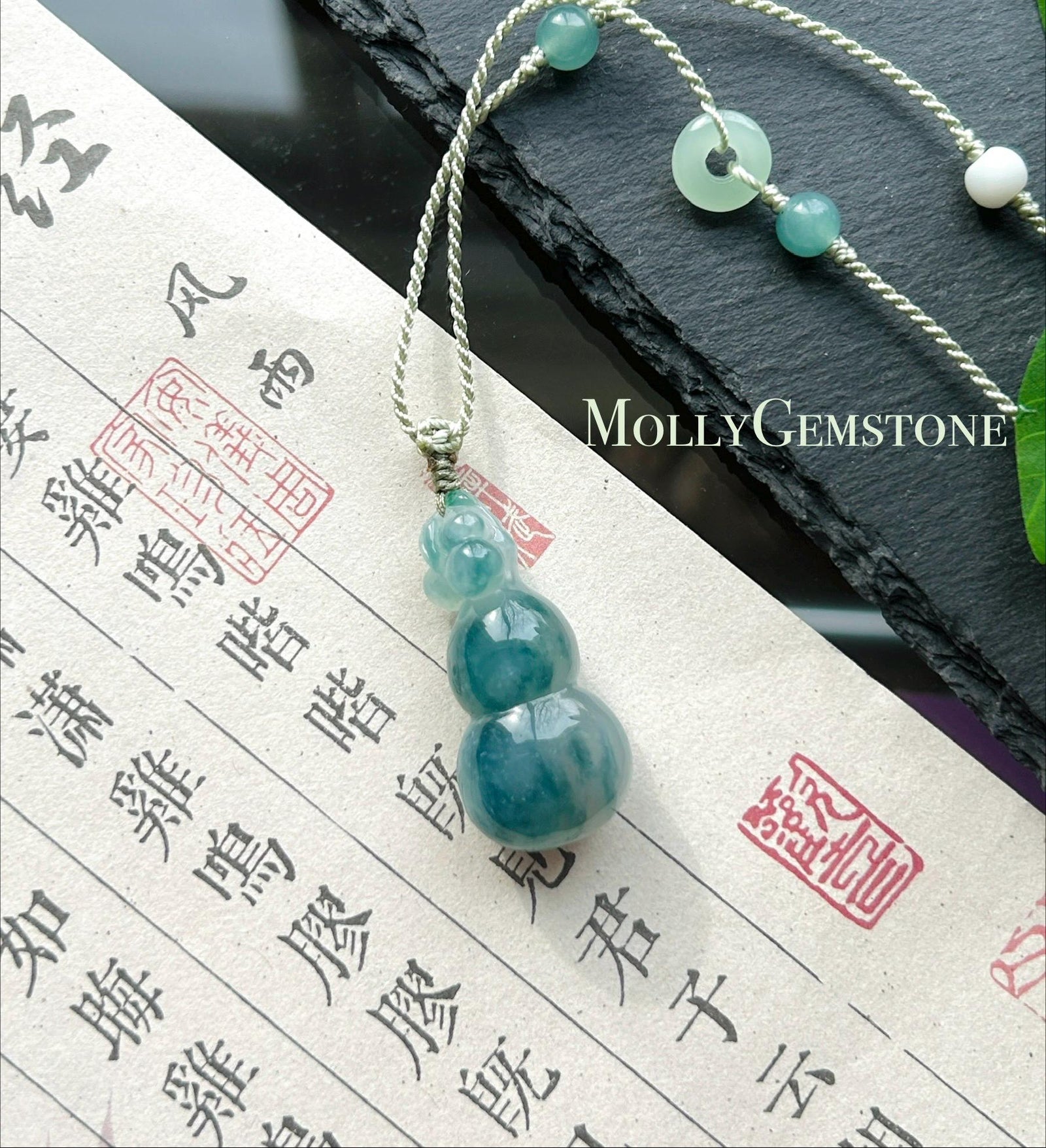Certified Natural Jade Hulu Pendant Handwoven Necklace| Burmese Type A Highly Translucent Icy Denim Blue Jadeite