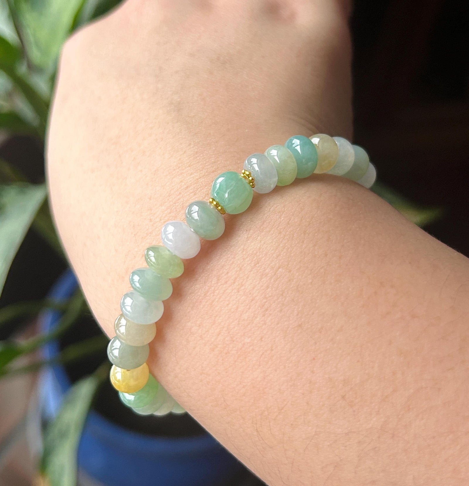 Natural Jade Beaded Bracelet | Burmese Type A Highly Translucent Icy Multicolor Jadeite 8mm