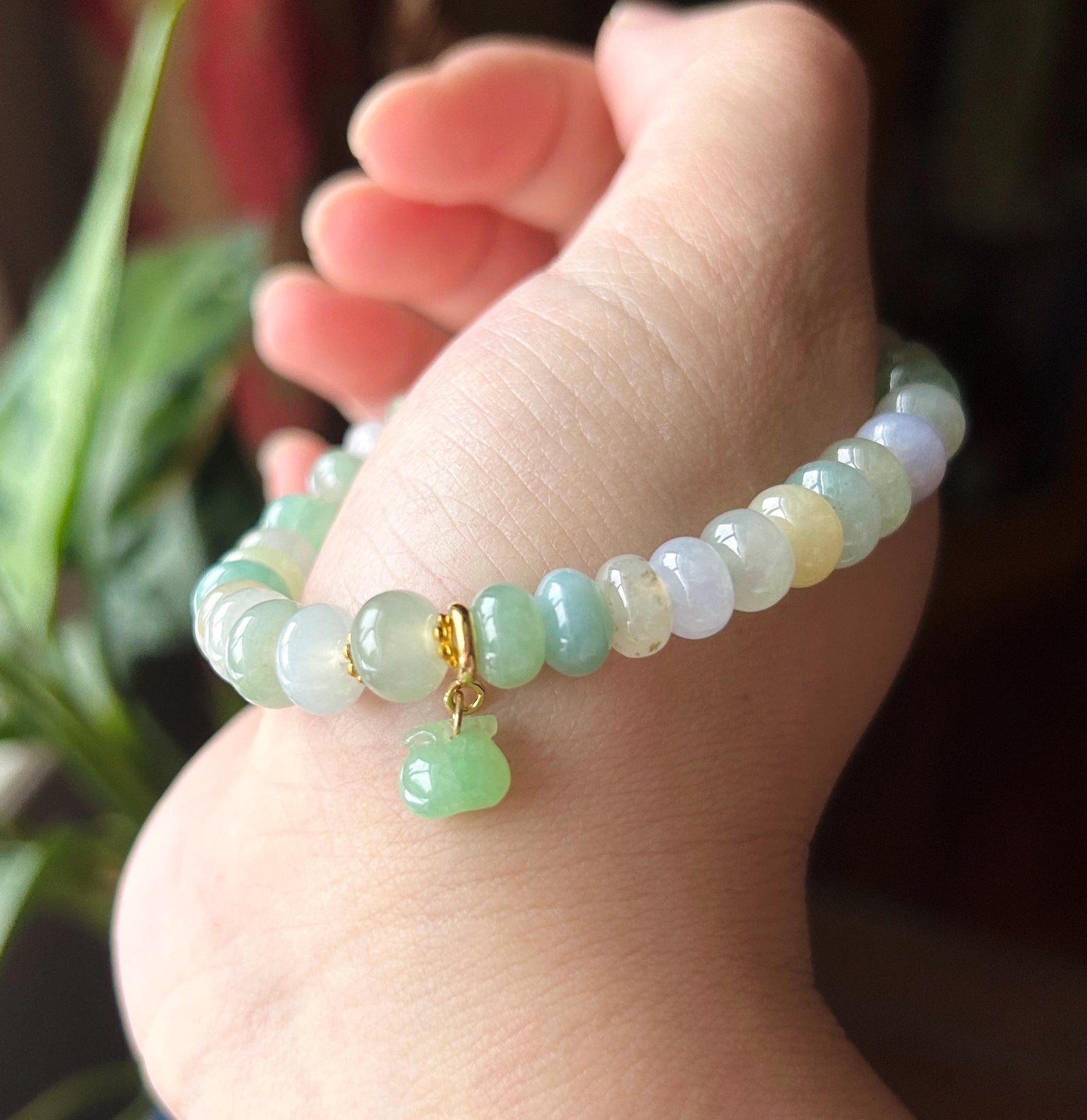 Natural Jade Beaded Bracelet | Burmese Type A Highly Translucent Icy Multicolor Jadeite 8mm