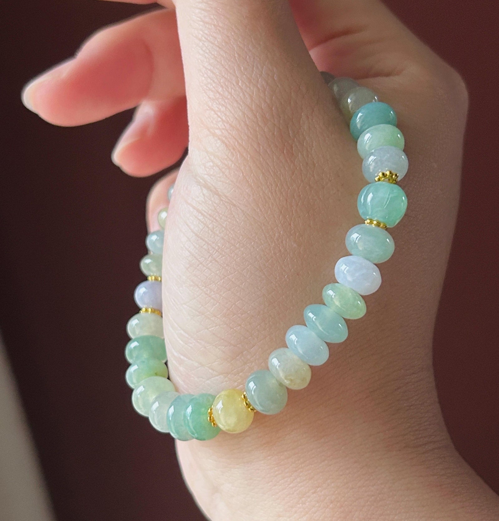 Natural Jade Beaded Bracelet | Burmese Type A Highly Translucent Icy Multicolor Jadeite 8mm