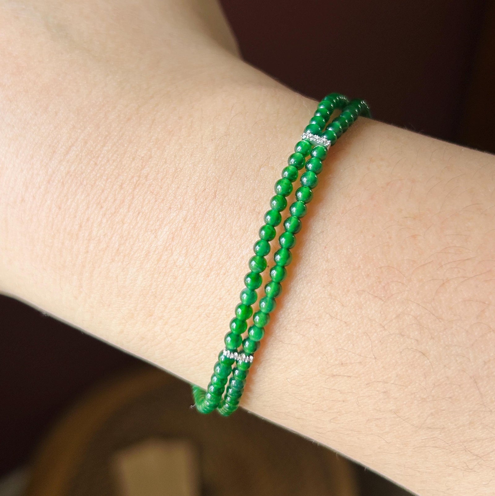 Natural Jadeite Beaded Bracelet, Guatemalan Type A Highly Translucent Icy Spicy Emerald Green Jade | 925 Sterling Silver